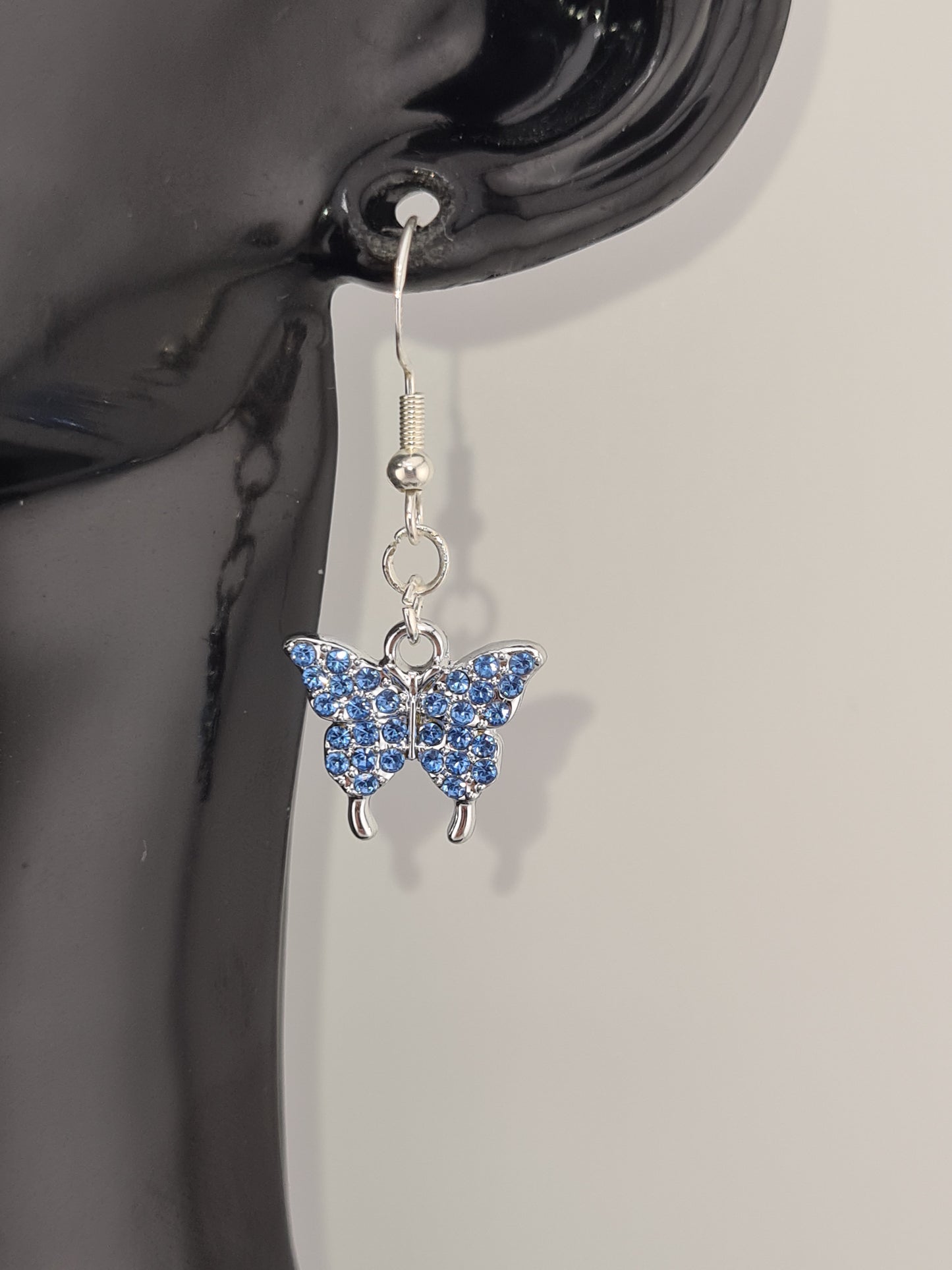 Butterfly, Rhinestone, Mixed Colour, Silver, Studs & Shepherd Hook, Earrings