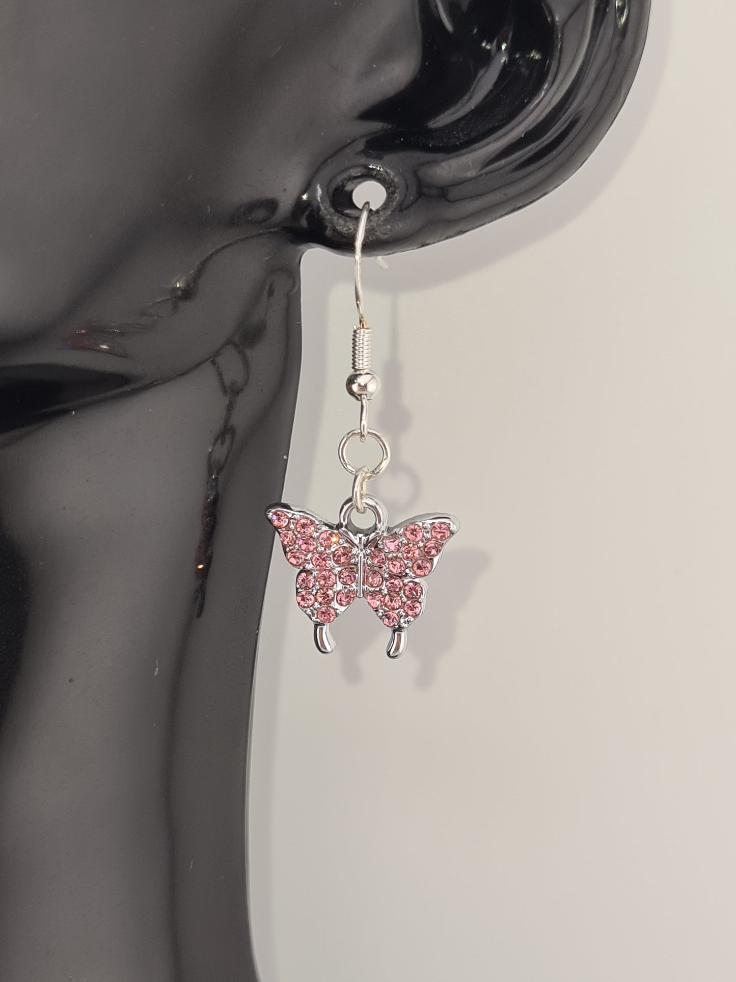 Butterfly, Rhinestone, Mixed Colour, Silver, Studs & Shepherd Hook, Earrings