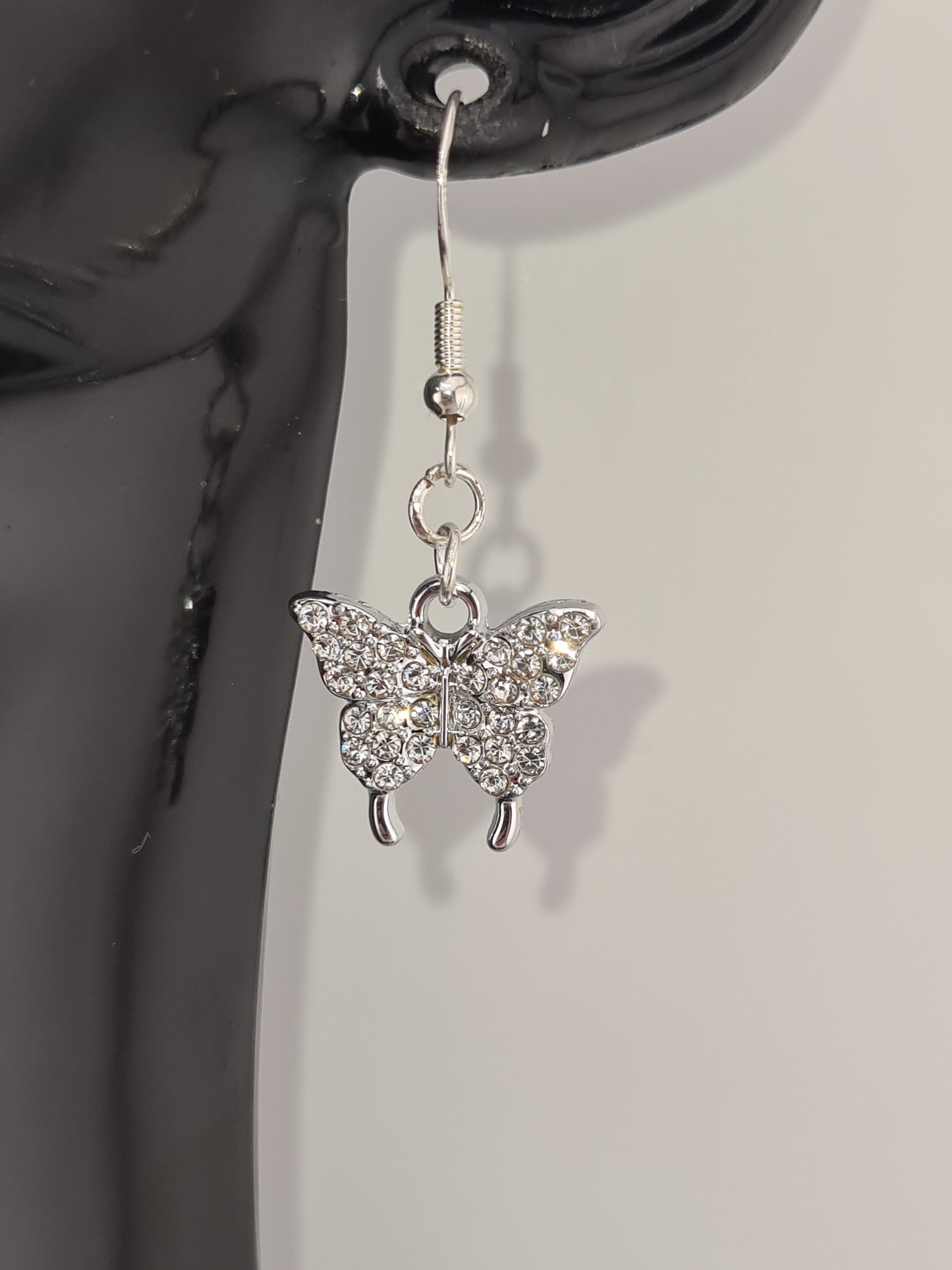 Butterfly, Rhinestone, Mixed Colour, Silver, Studs & Shepherd Hook, Earrings