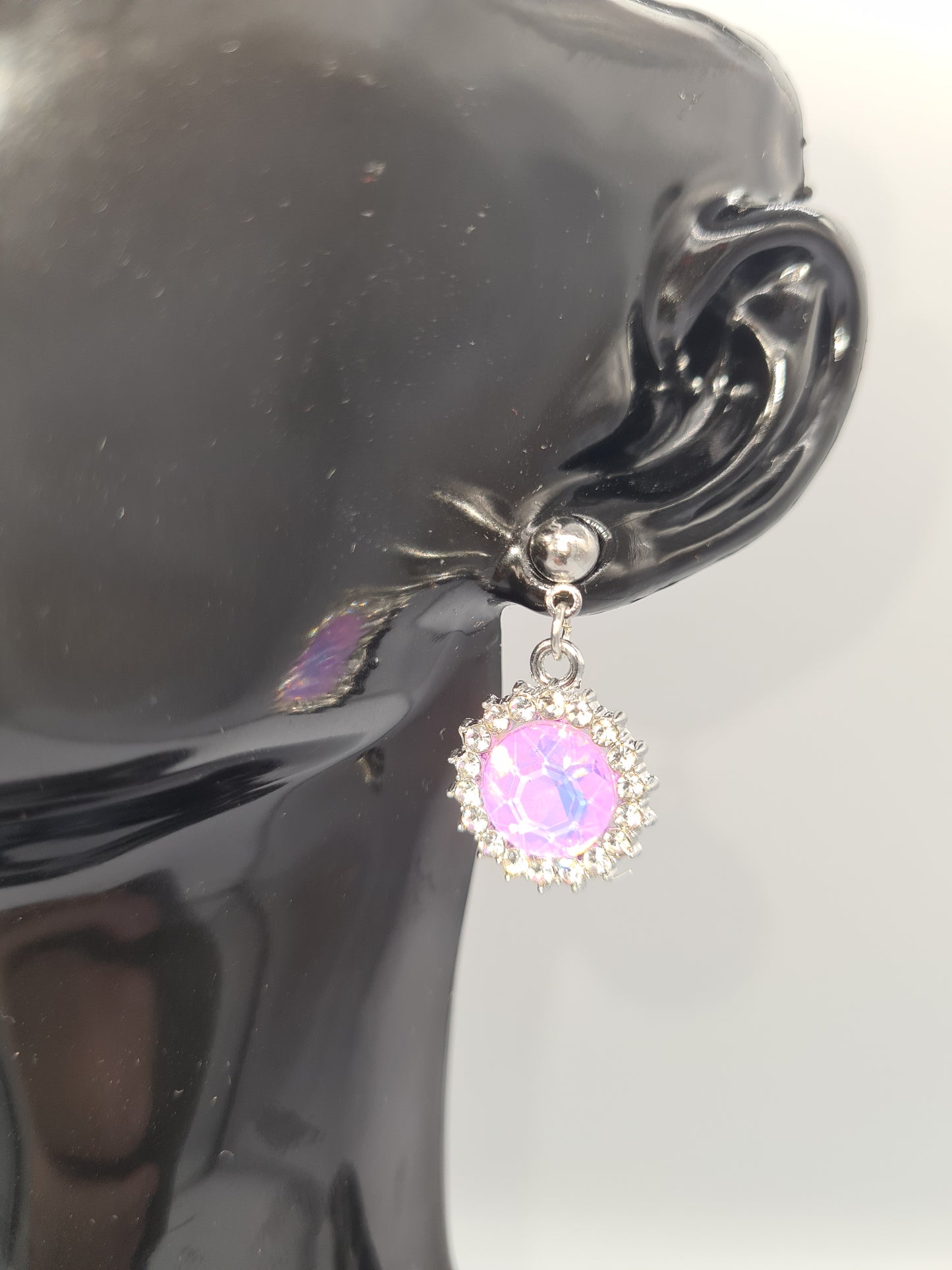 Rhinestone, Flat Round, Mixed Colour, Gold and Silver Stud, Earrings