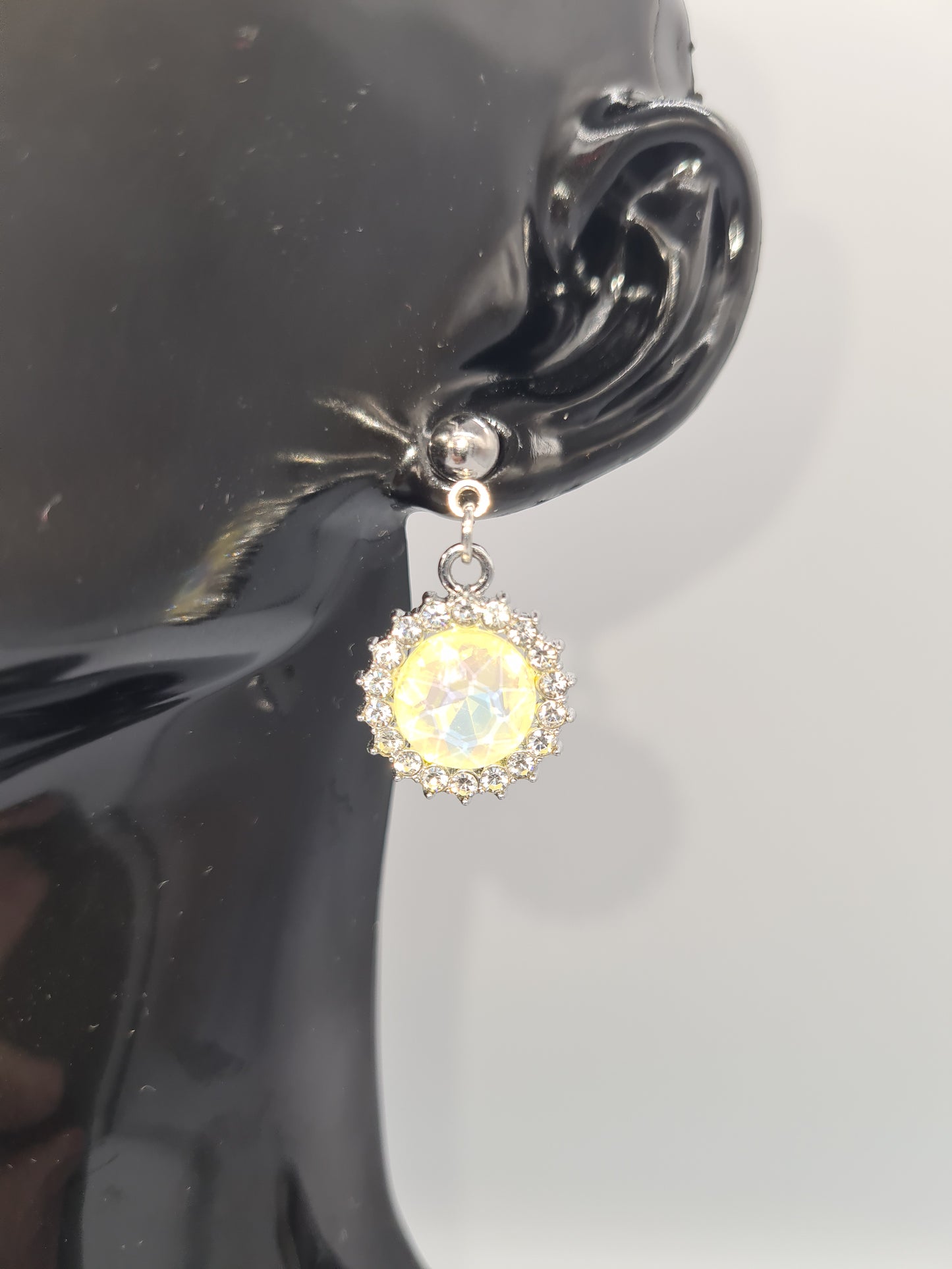 Rhinestone, Flat Round, Mixed Colour, Gold and Silver Stud, Earrings