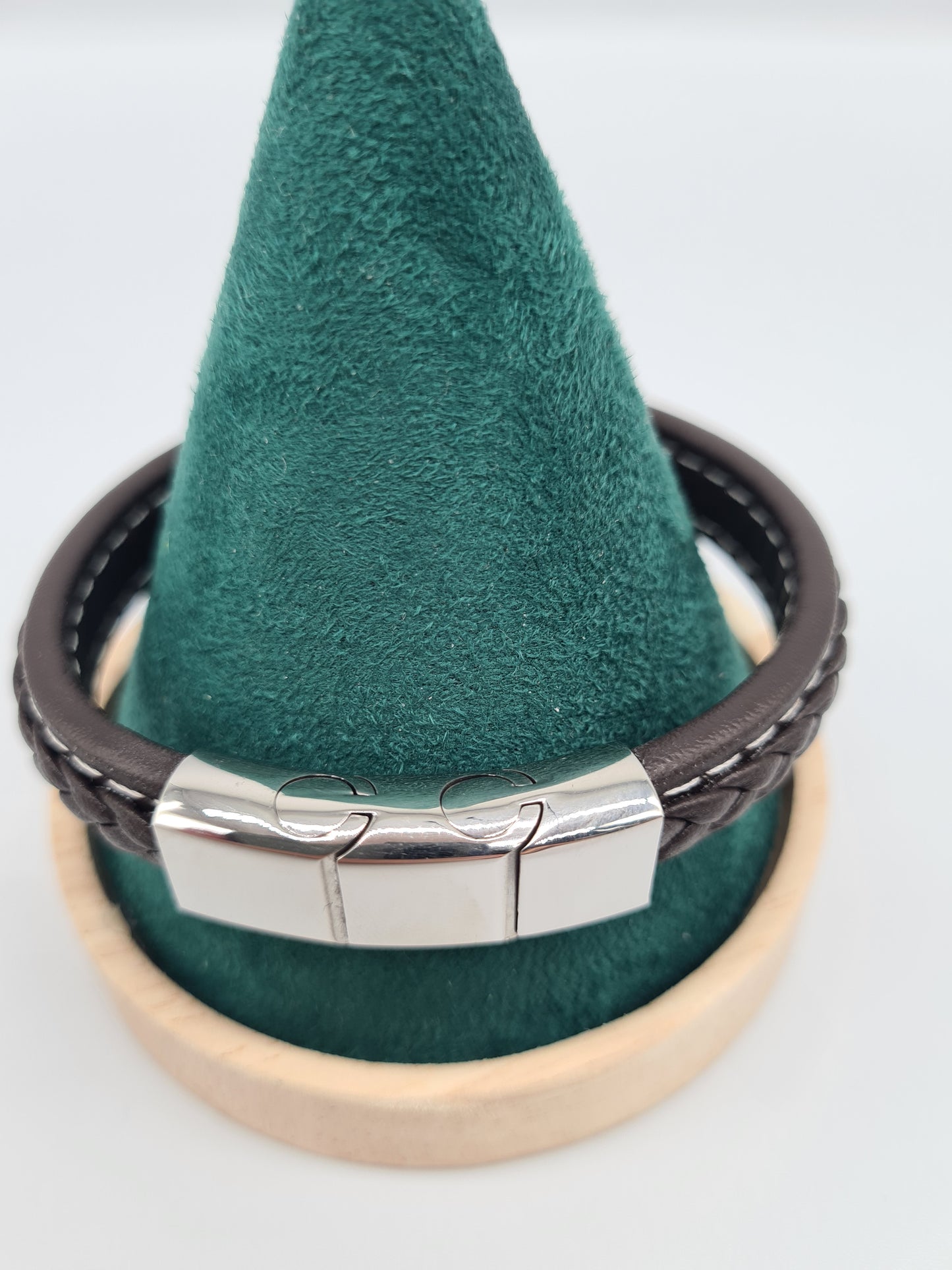 Bracelet, Braided Leather, 304 Stainless Magnetic Clasp