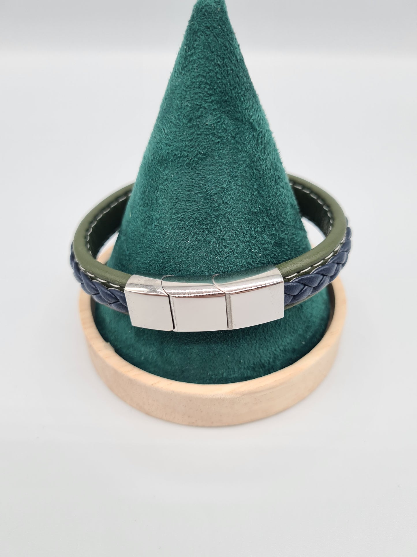 Bracelet, Braided Leather, 304 Stainless Magnetic Clasp