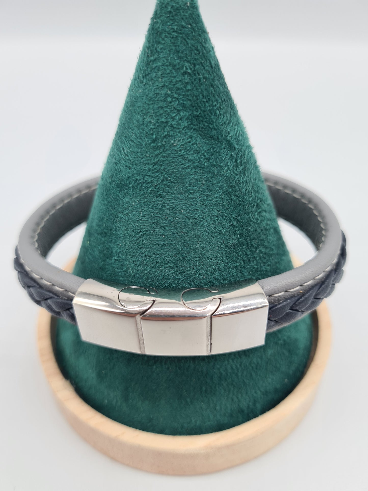 Bracelet, Braided Leather, 304 Stainless Magnetic Clasp