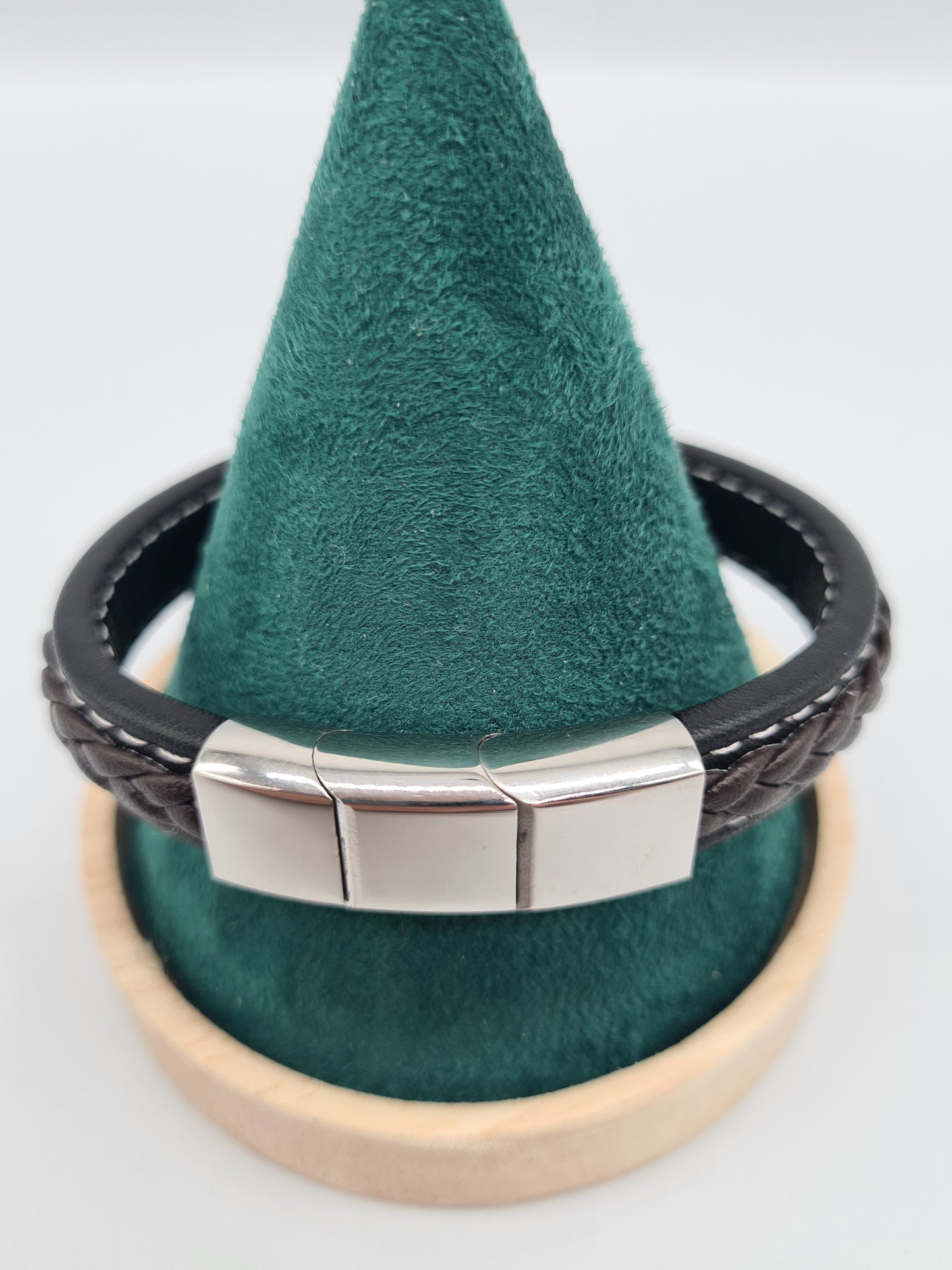 Bracelet, Braided Leather, 304 Stainless Magnetic Clasp