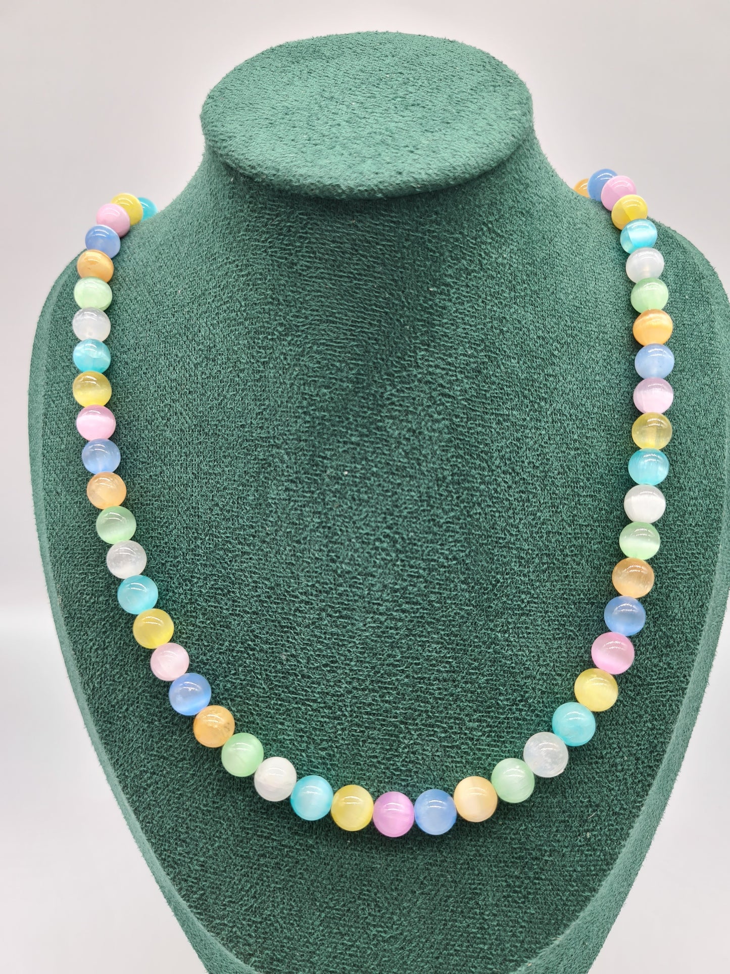 Cats Eye Multi Colour, Necklace, Silver, 65cm