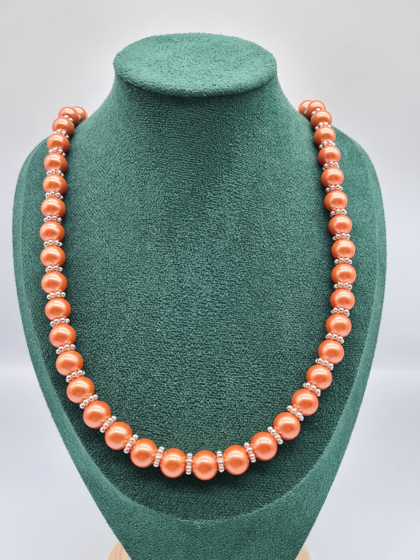 Pearlised, Orange, Necklace, Silver, 70cm