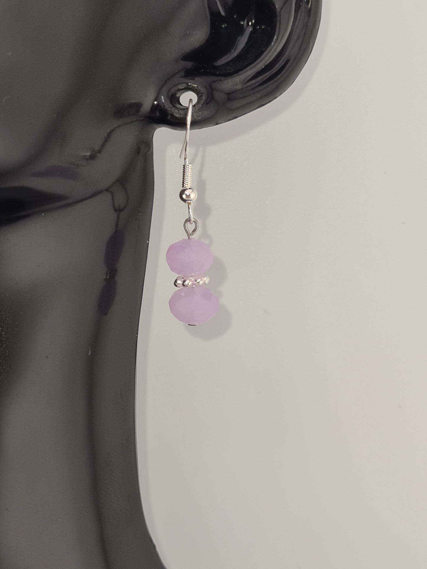 Glass Crystal, Faceted, Rondelle, Lilac, Shepherd Hook Earrings