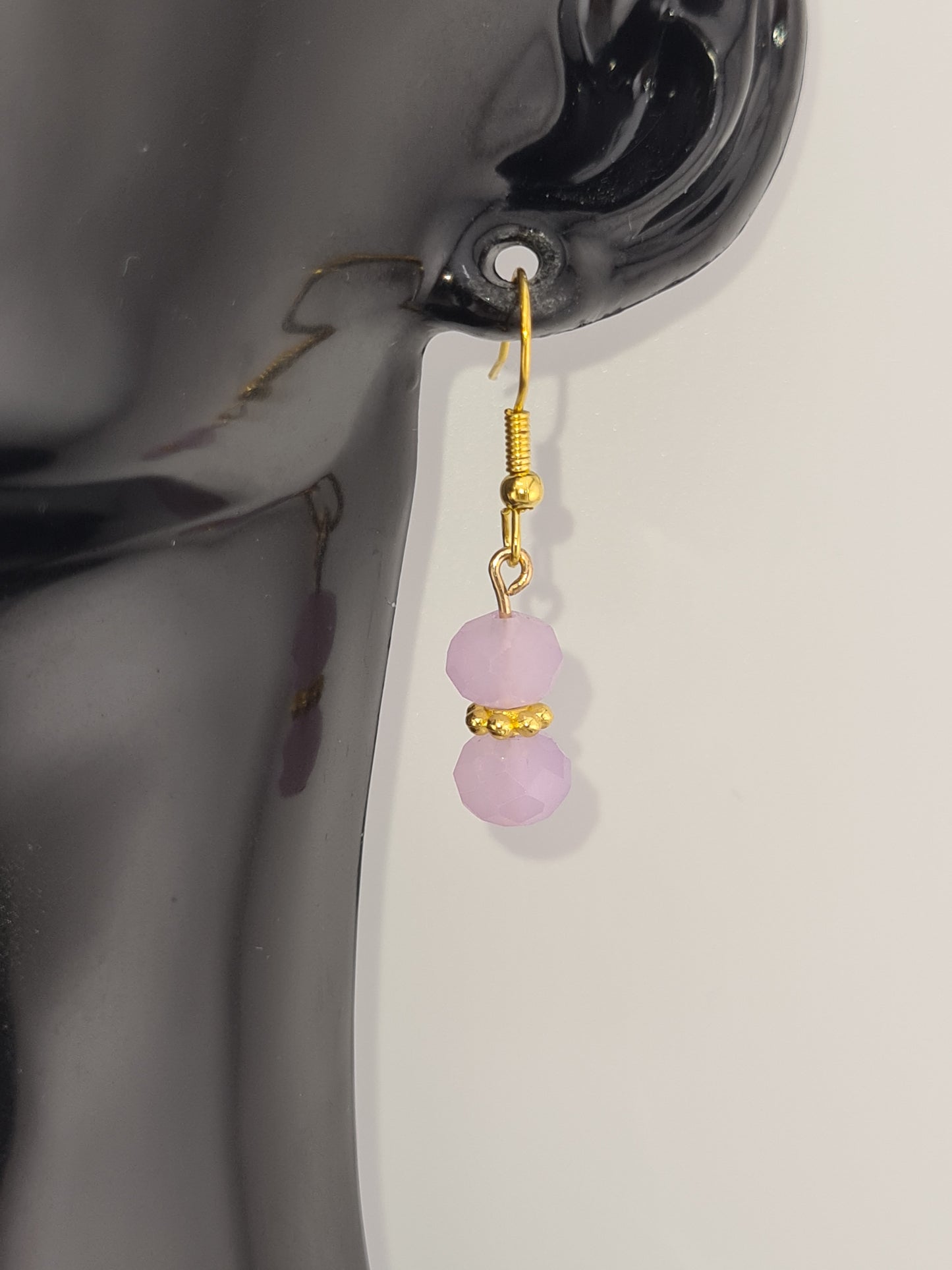 Glass Crystal, Faceted, Rondelle, Lilac, Shepherd Hook Earrings