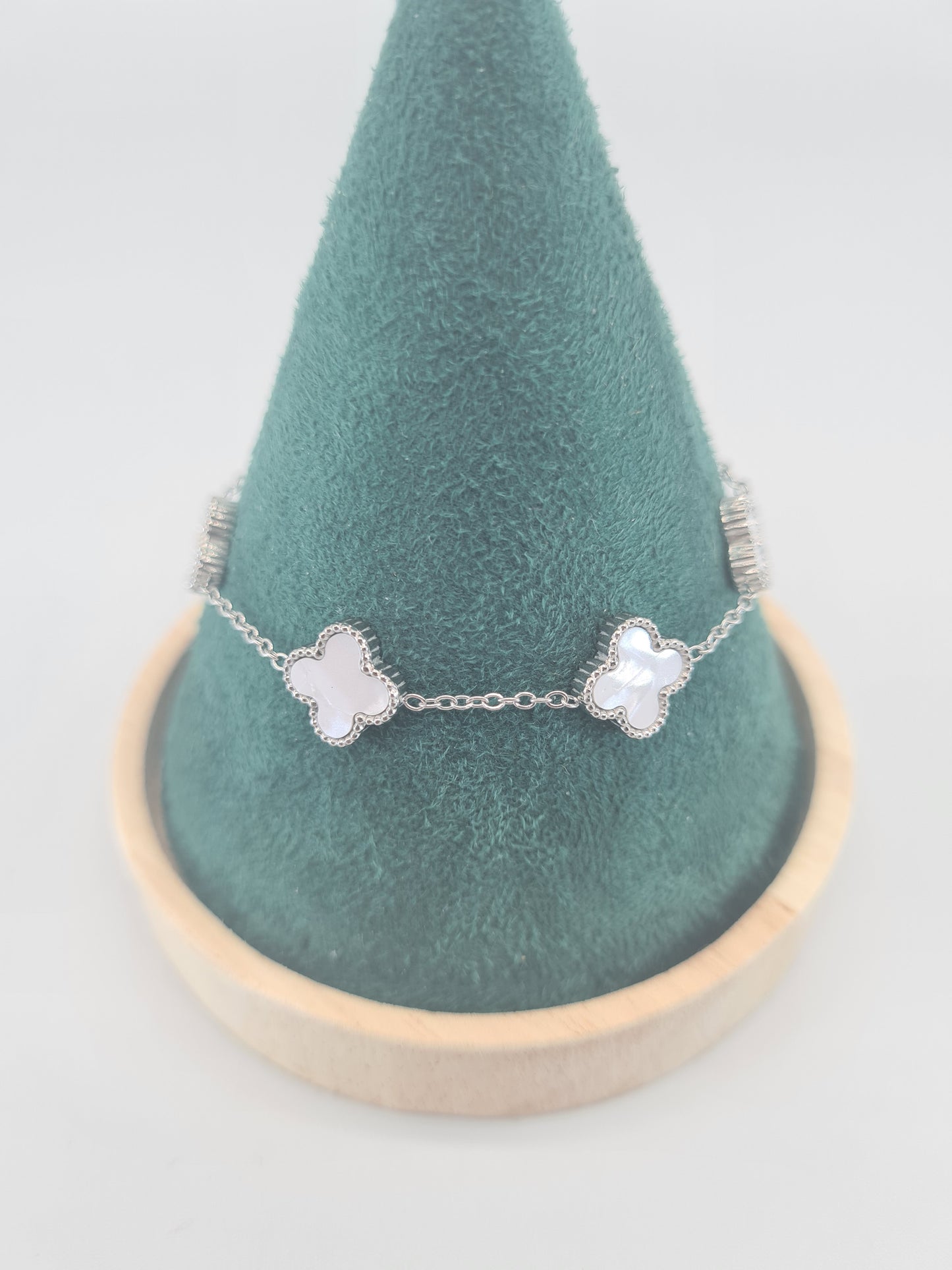 Bracelet, Clover, Mother of Pearl, Sterling Silver (Gold and Silver)
