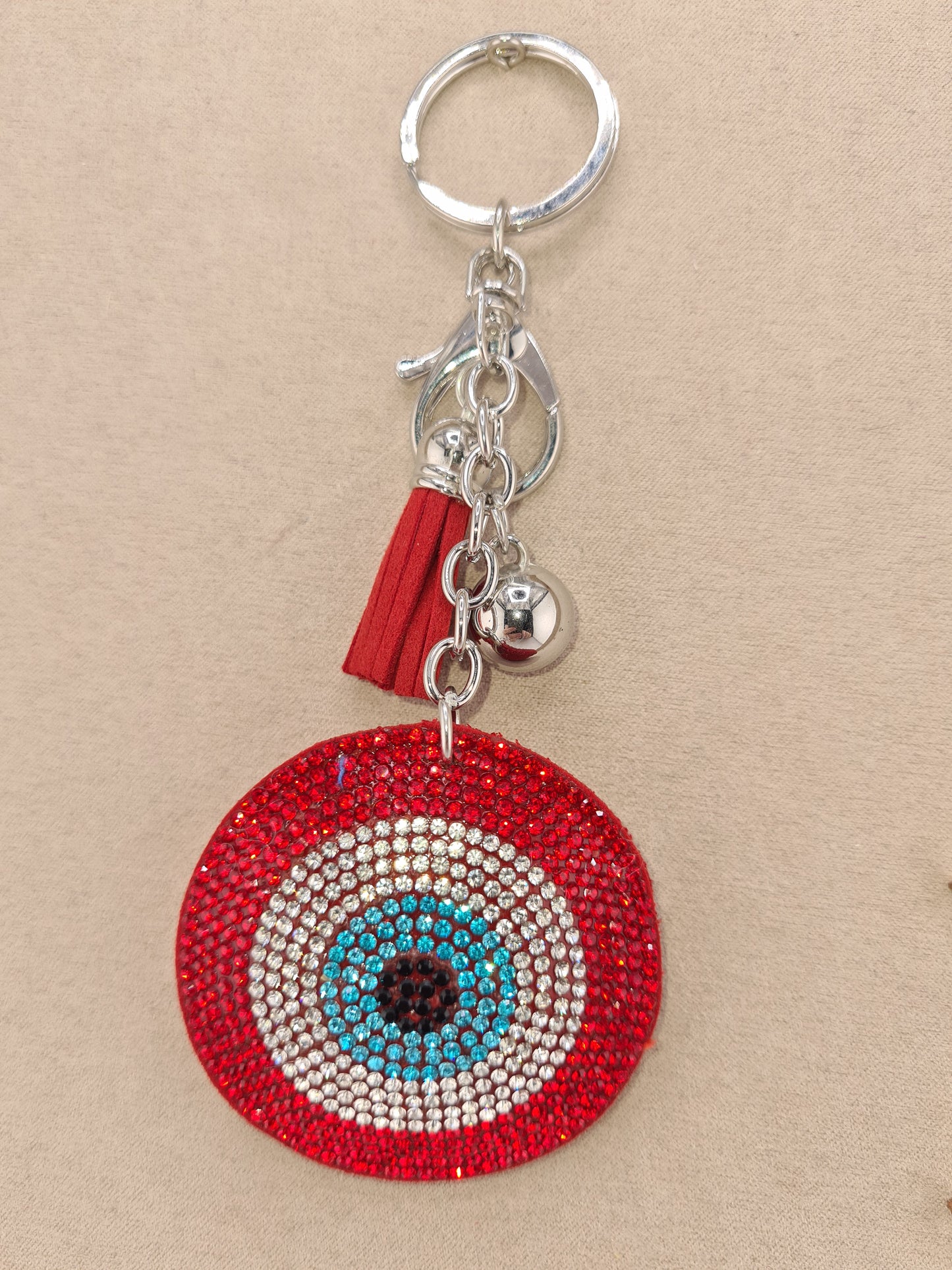Keychain, Evil Eye, Rhinestone with Tassel, 4 colours