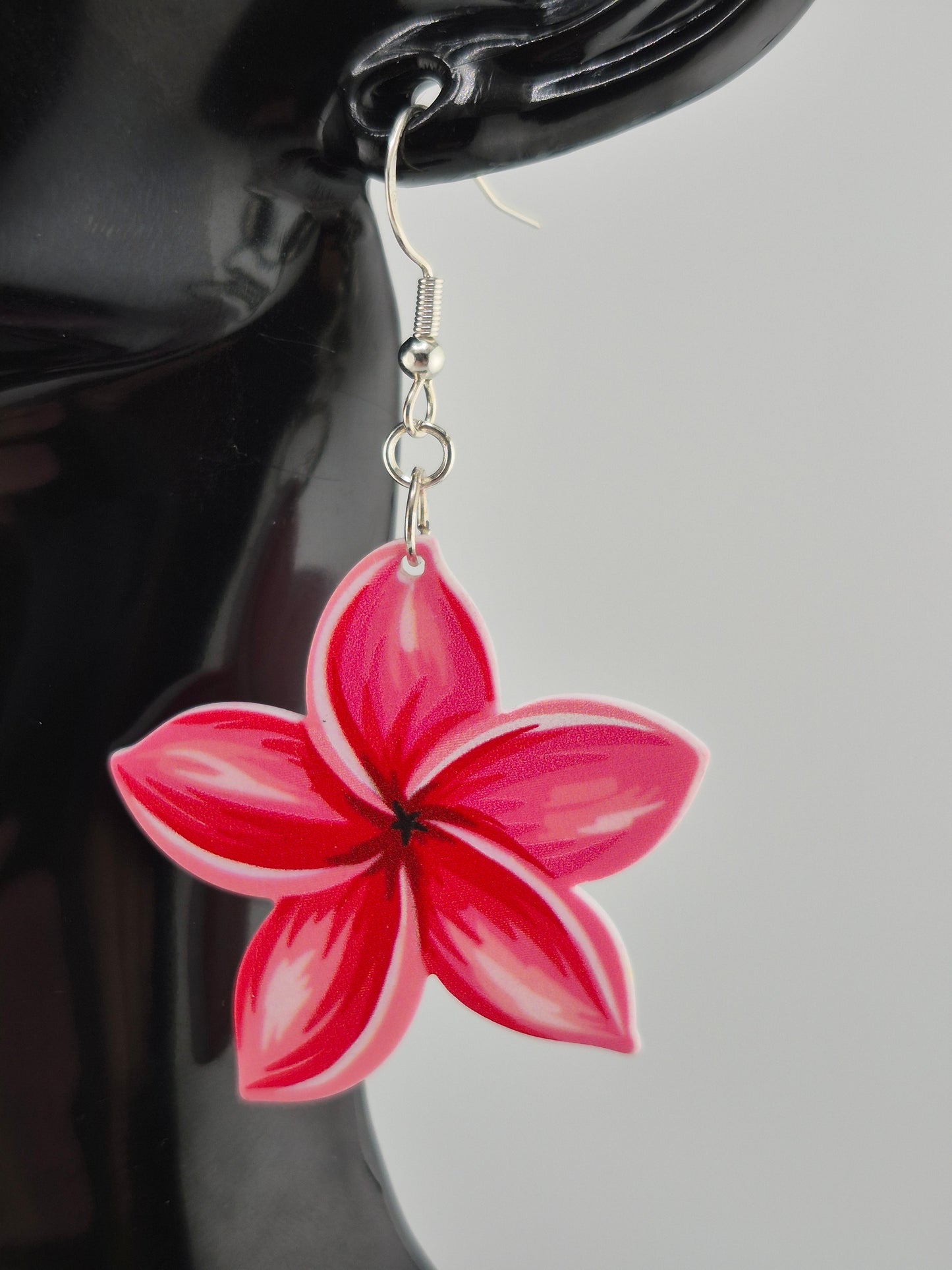 Earrings, Frangipani, Silver Shepherd Hooks (various colours)