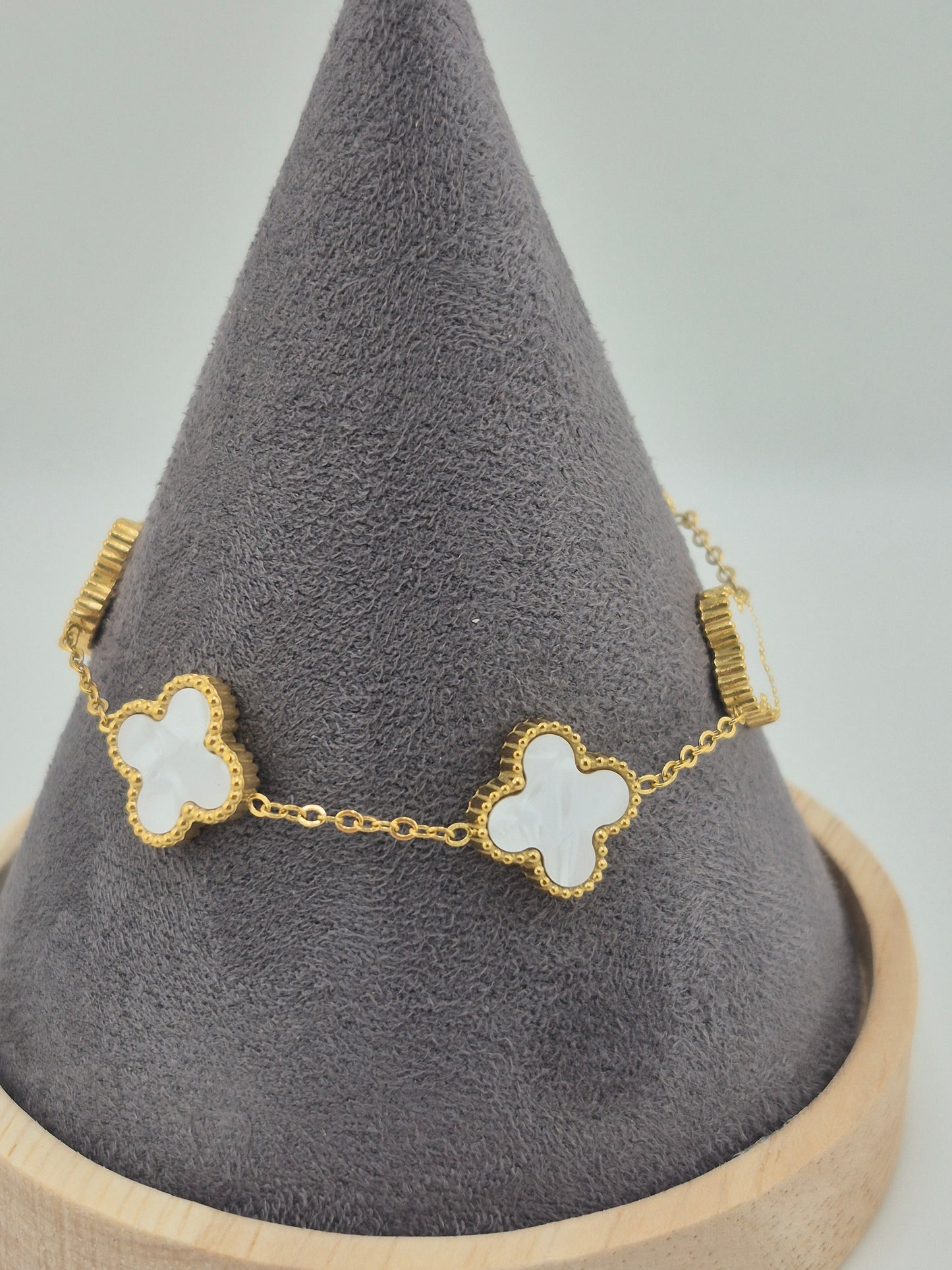 Bracelet, Clover, Mother of Pearl, Sterling Silver (Gold and Silver), 3 Sizes