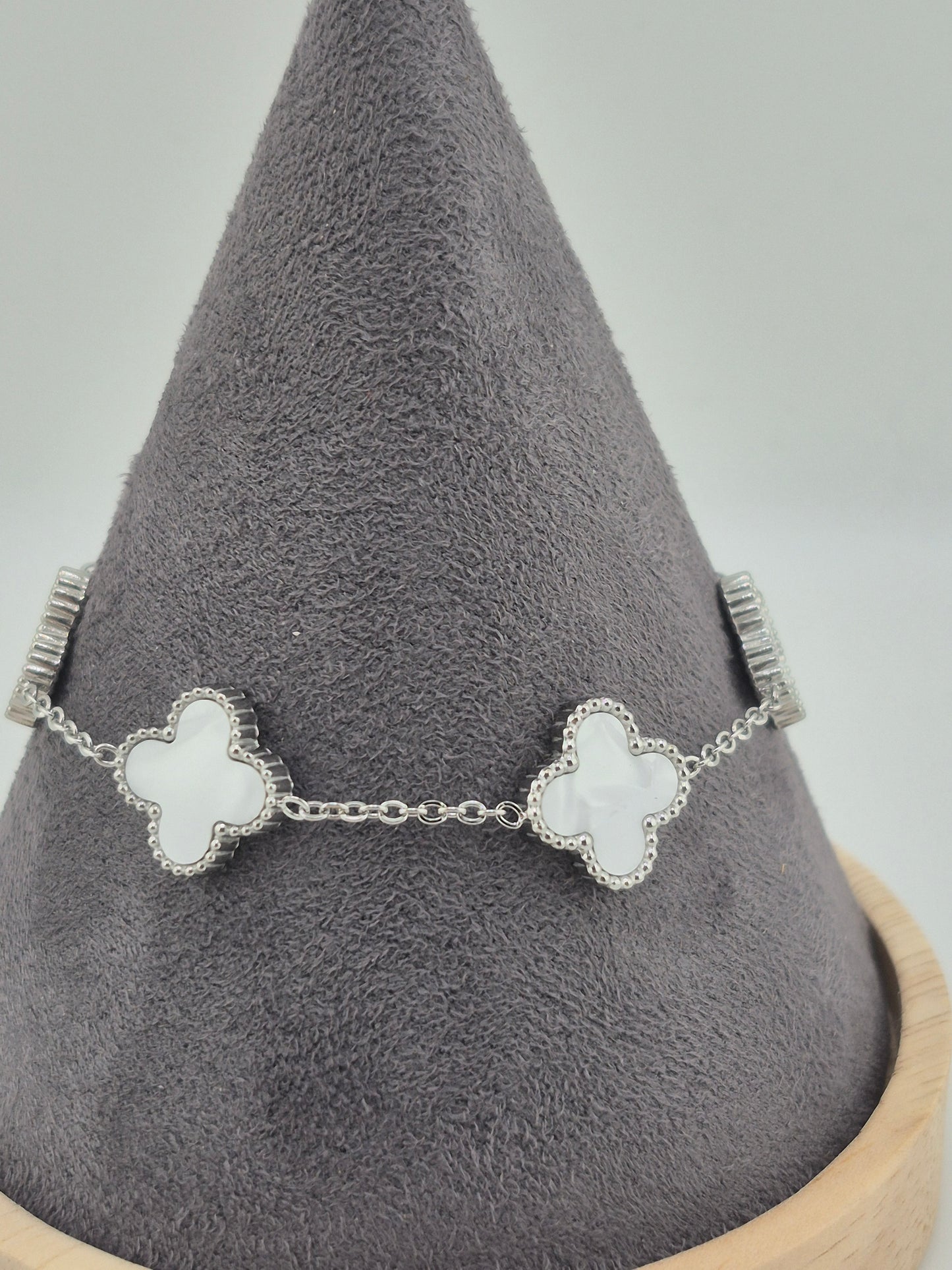 Bracelet, Clover, Mother of Pearl, Sterling Silver (Gold and Silver), 3 Sizes