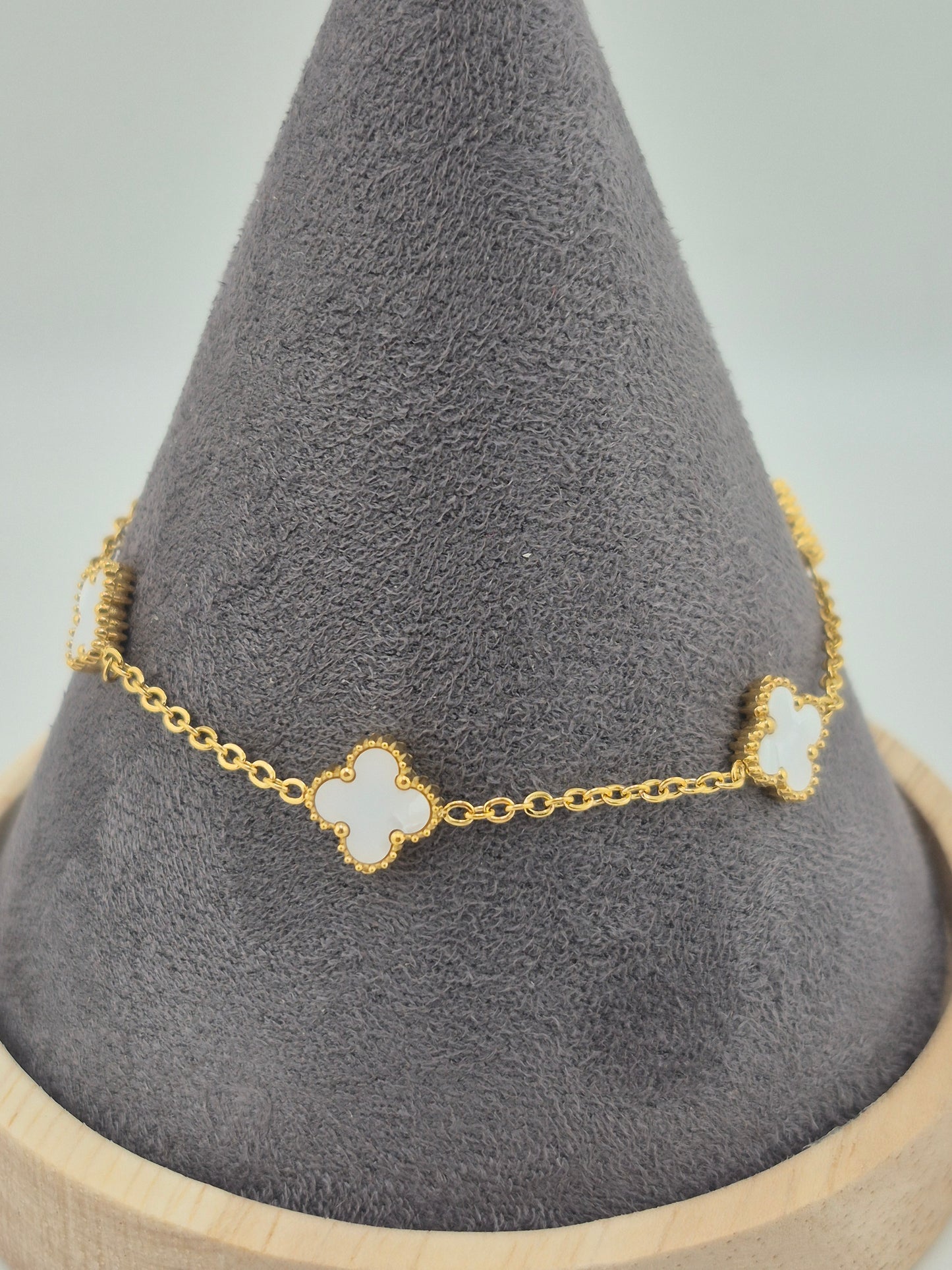 Bracelet, Clover, Mother of Pearl, Sterling Silver (Gold and Silver), 3 Sizes
