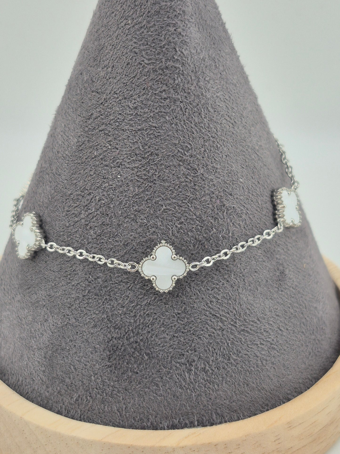 Bracelet, Clover, Mother of Pearl, Sterling Silver (Gold and Silver), 3 Sizes