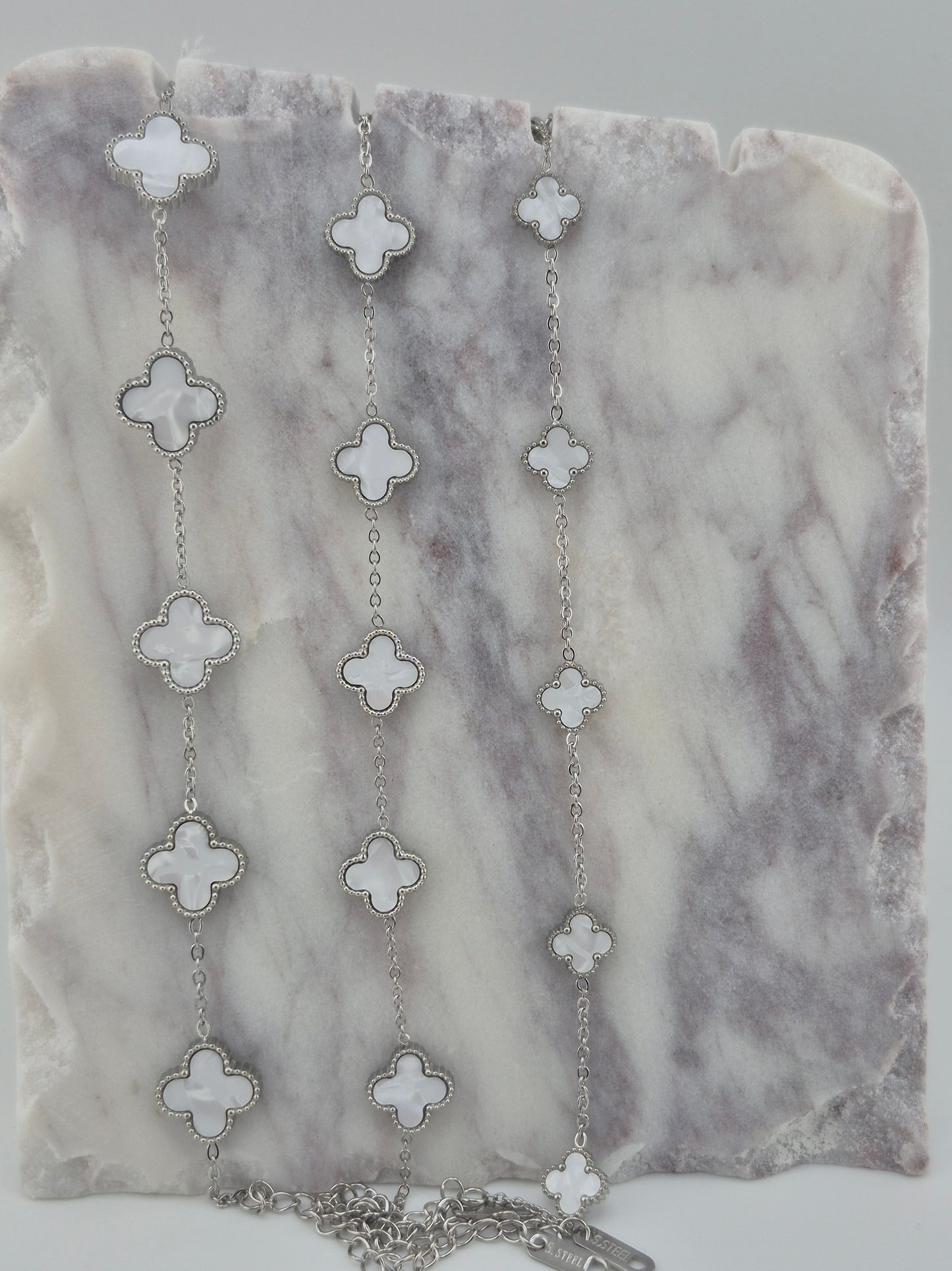 Bracelet, Clover, Mother of Pearl, Sterling Silver (Gold and Silver), 3 Sizes