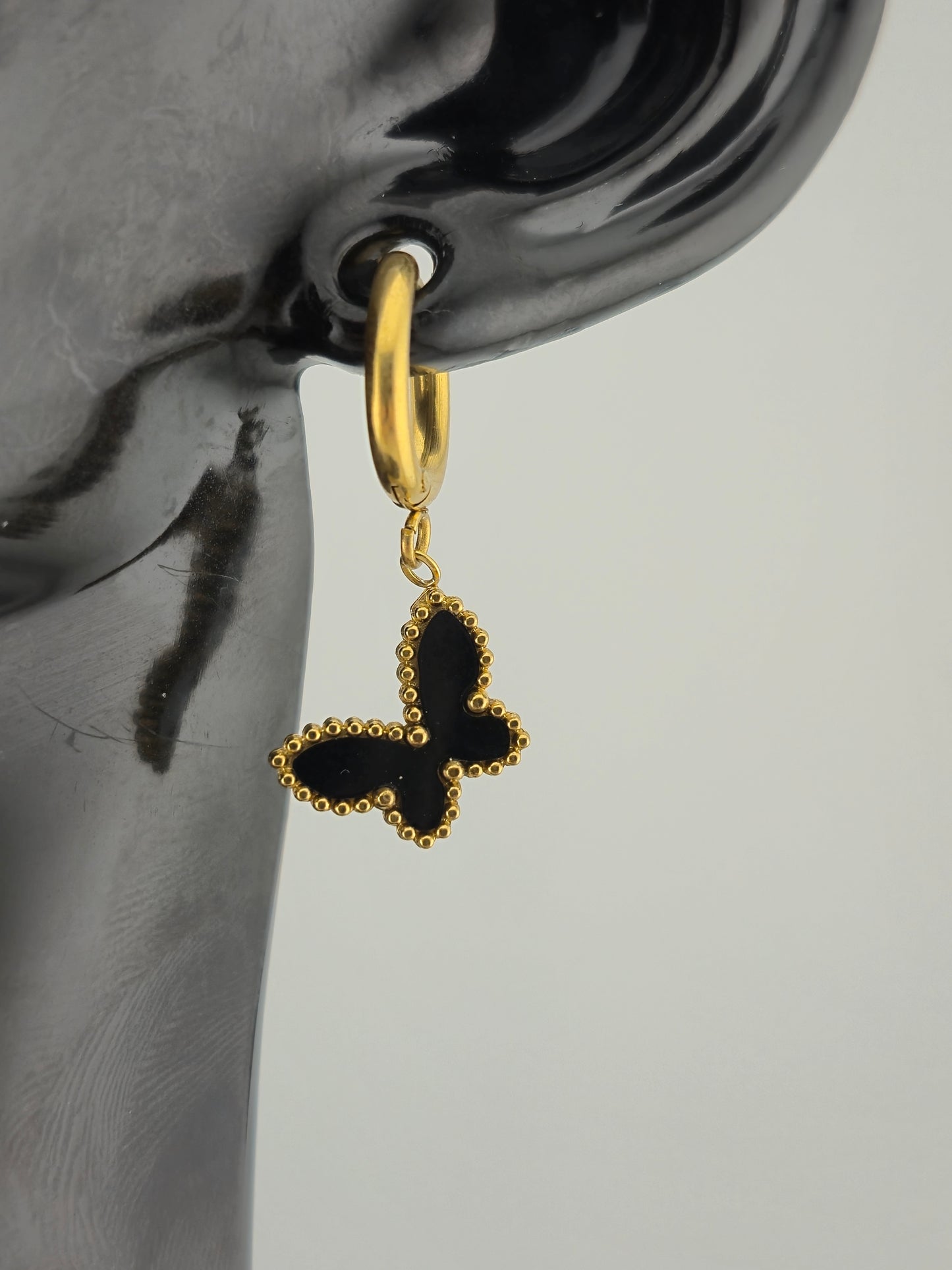 Earrings, Butterfly, Onyx Inlay with Golden Trim