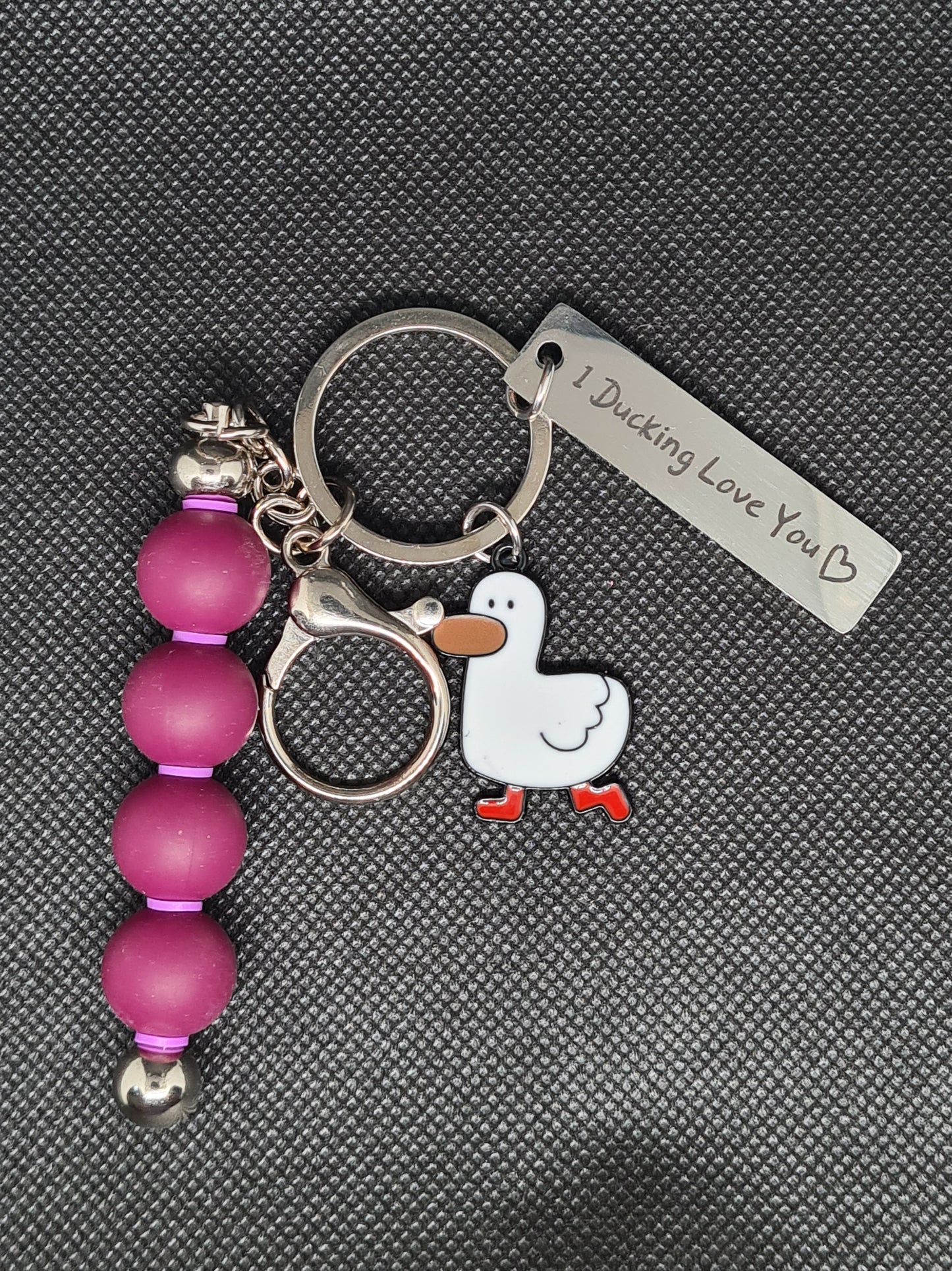 I Ducking Love You Key Chain with beads, Silver