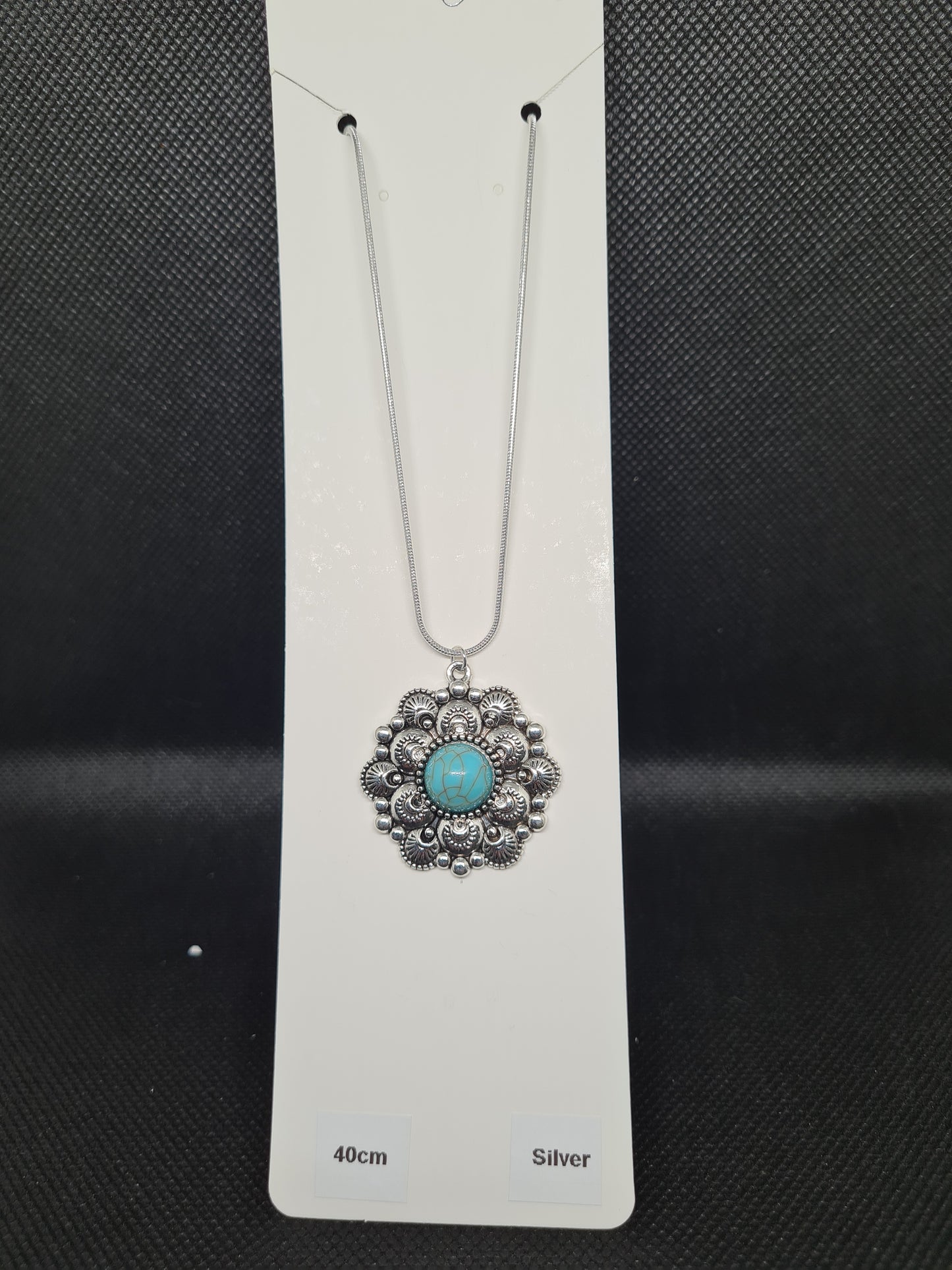 Retro Turquoise Necklaces, Rhodium/Silver (40/50cm)