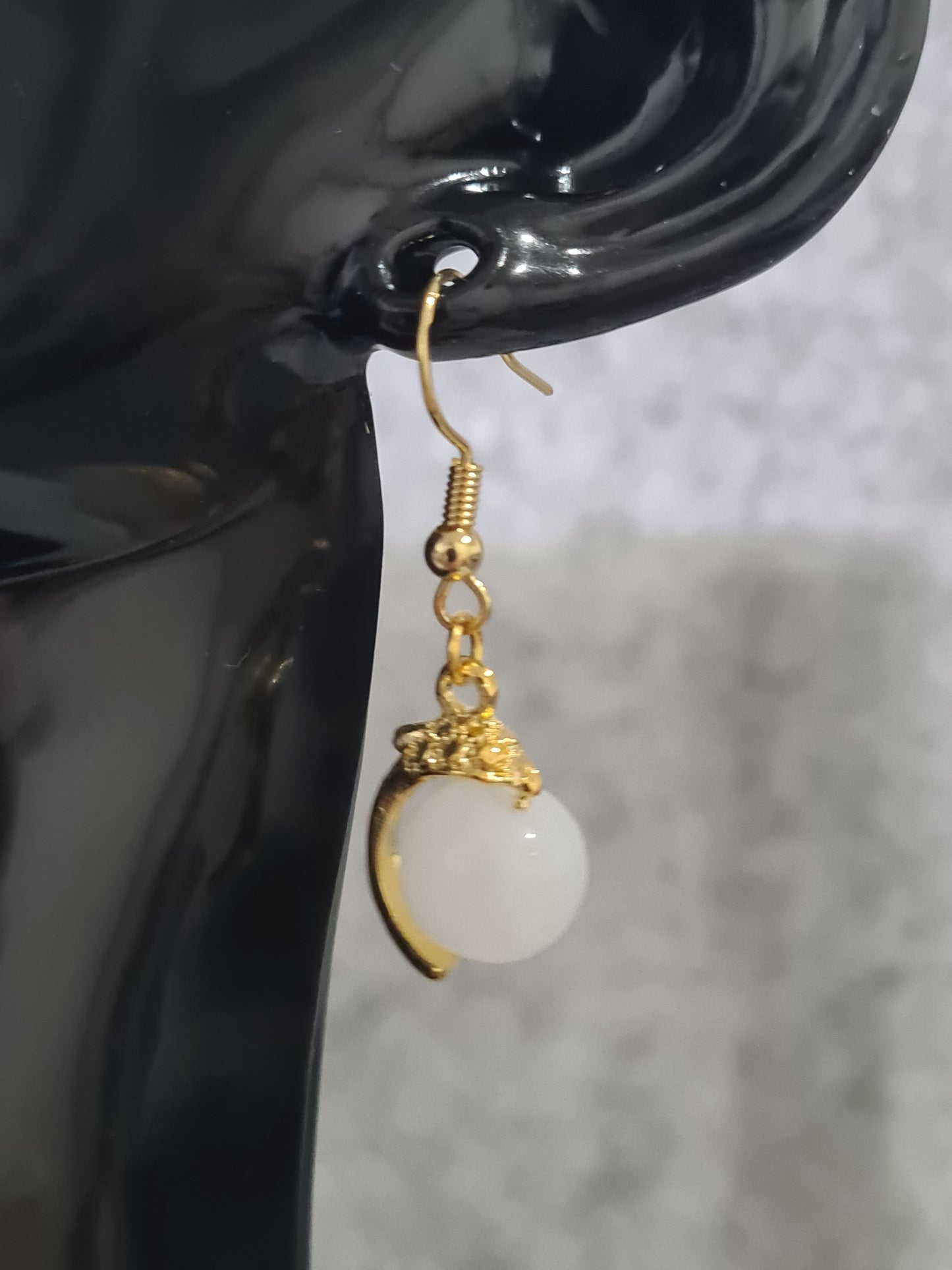 Glossy Glass Imitation Jade Earrings, Gold (Shepherd Hooks)