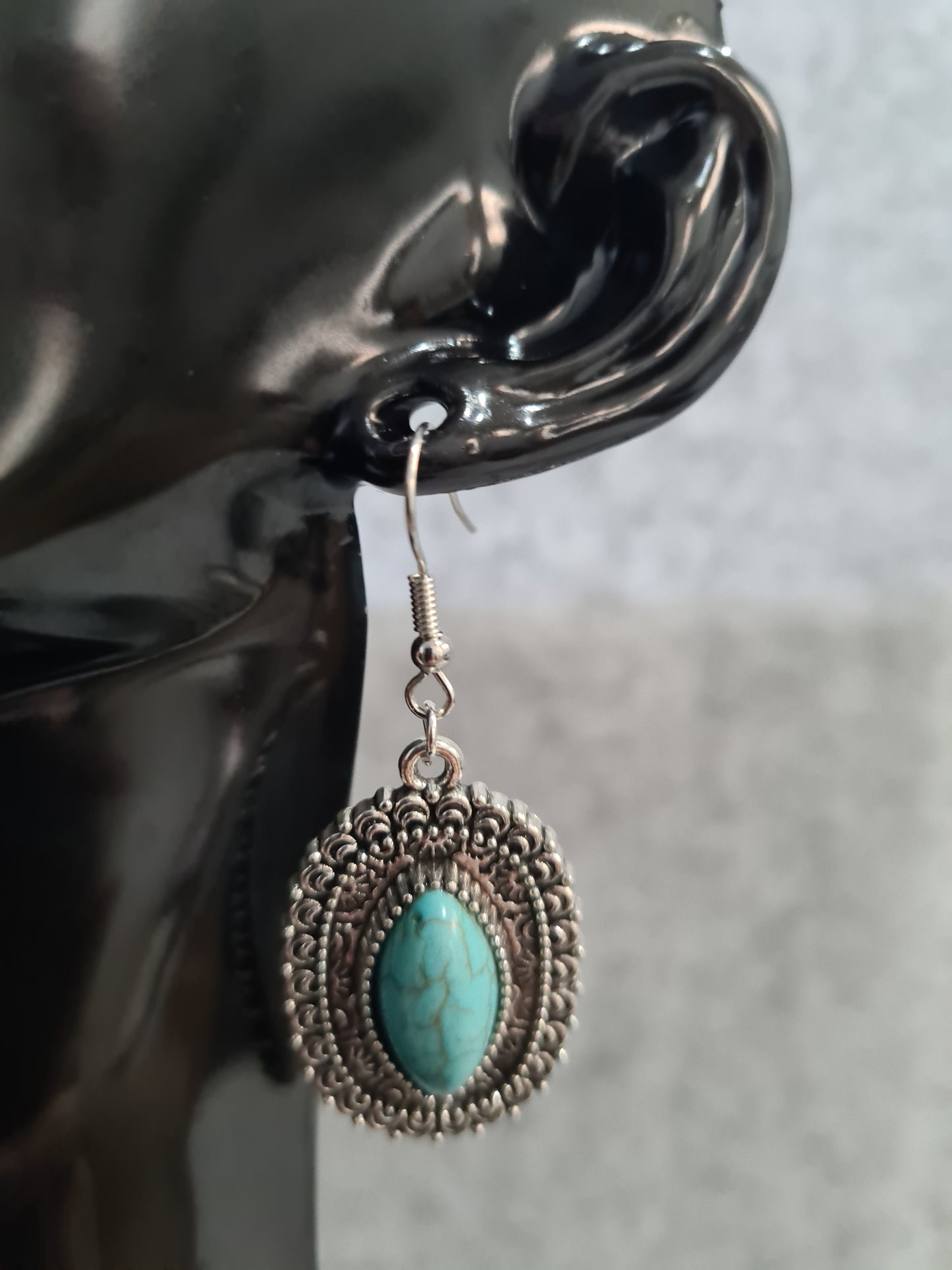 Retro Turquoise Earrings, Silver Shepherd Hook