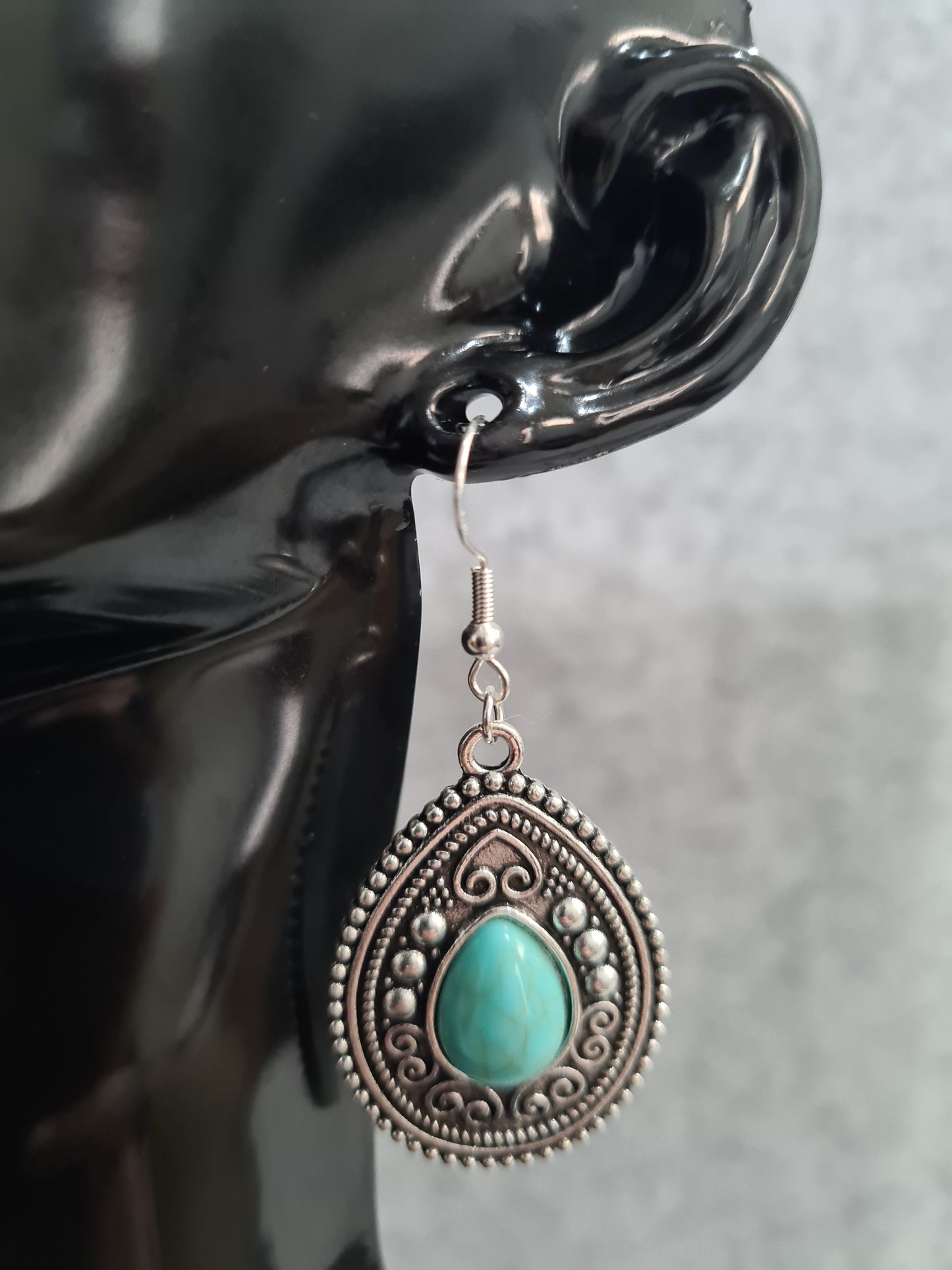 Retro Turquoise Earrings, Silver Shepherd Hook
