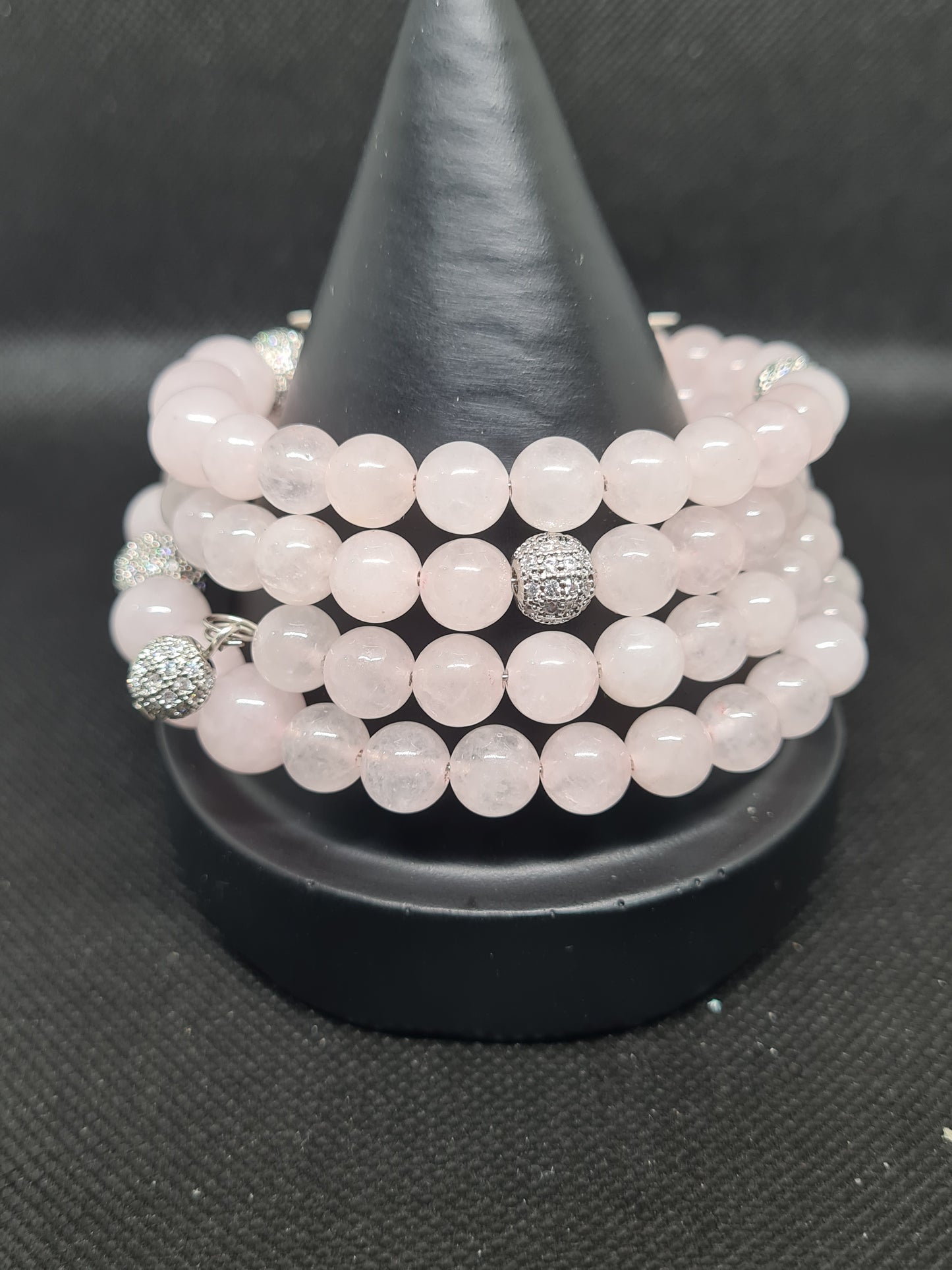 Rose Quartz & Cubic Zirconia Memory Bracelet