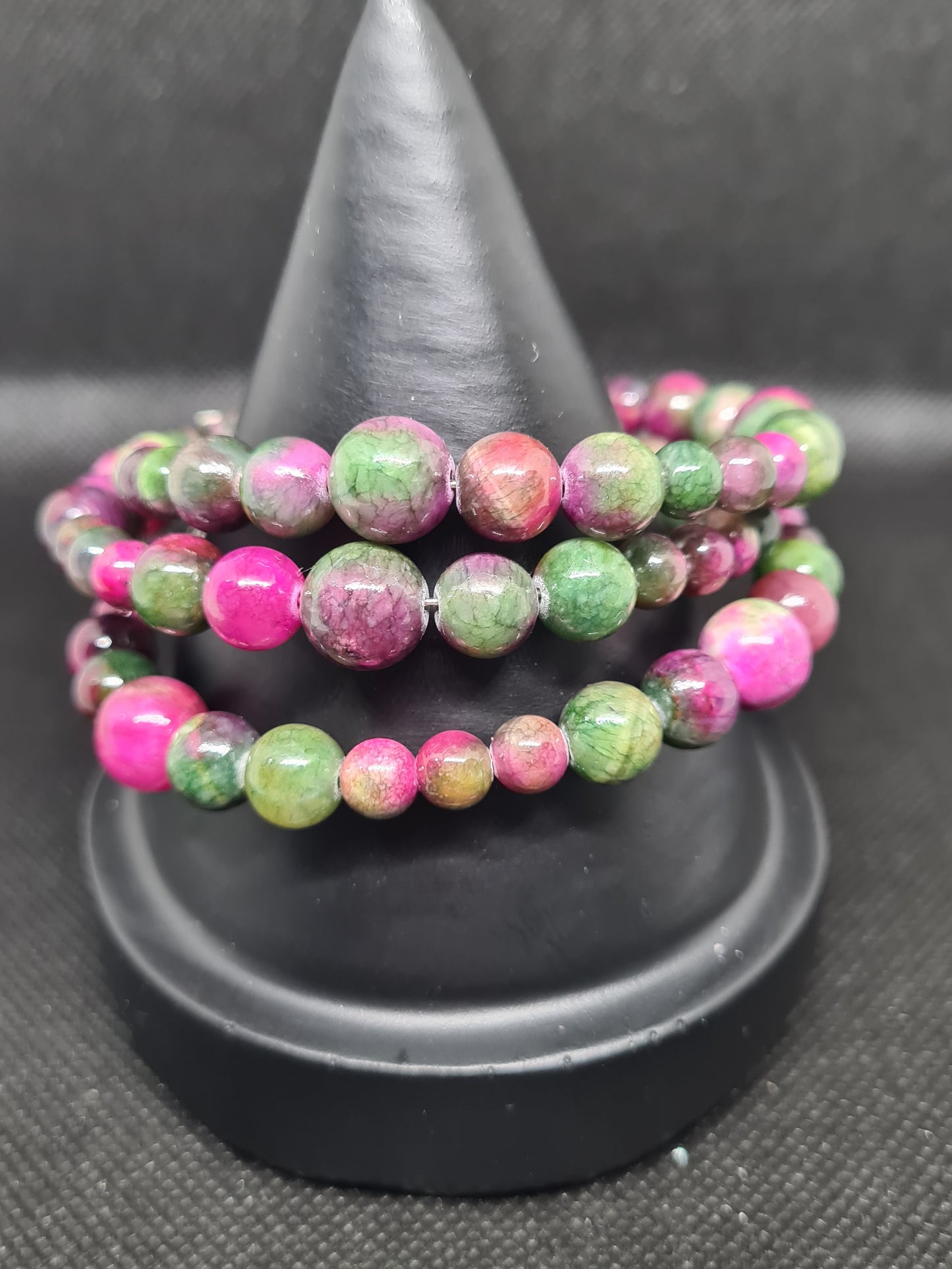 Persian Green/Purple Jade Stone, Memory Bracelet