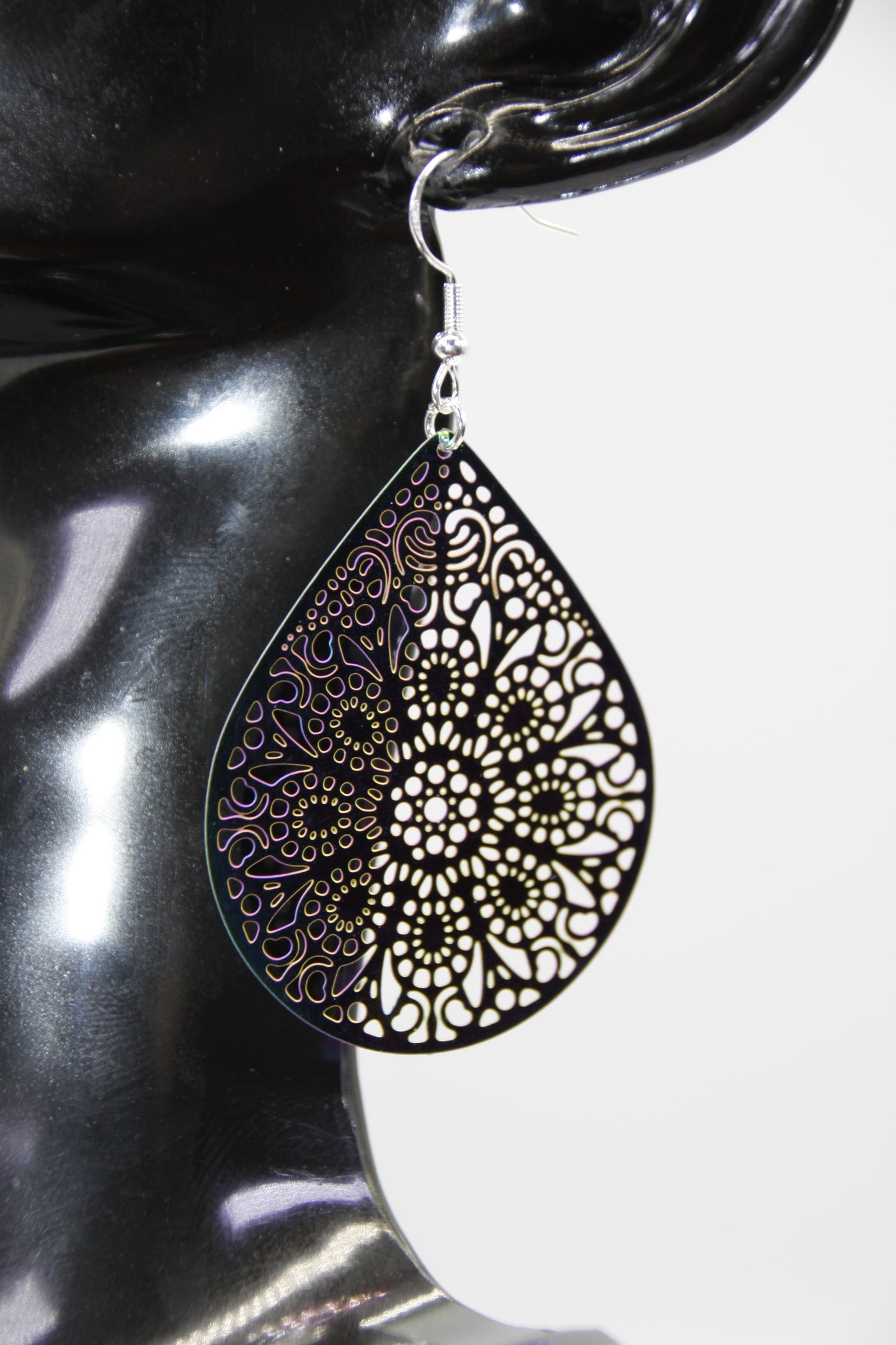 Stainless Steel Filigree Pendant, Rainbow Colour, Silver Shep Hook Earrings