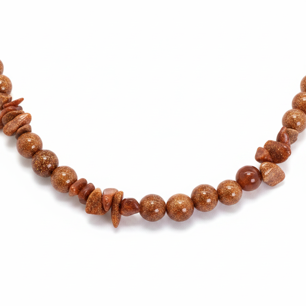 Goldstone necklace close-up bead detail