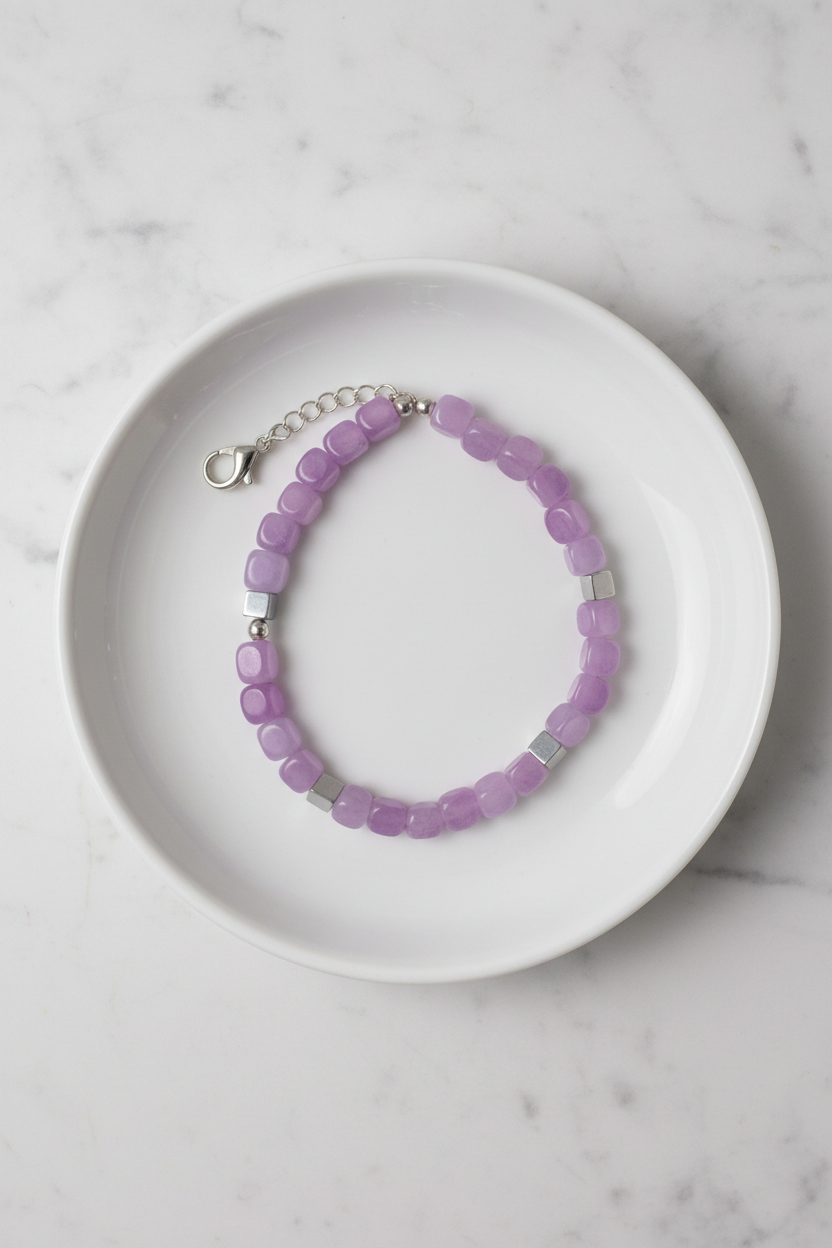 Lilac bracelet full flat lay