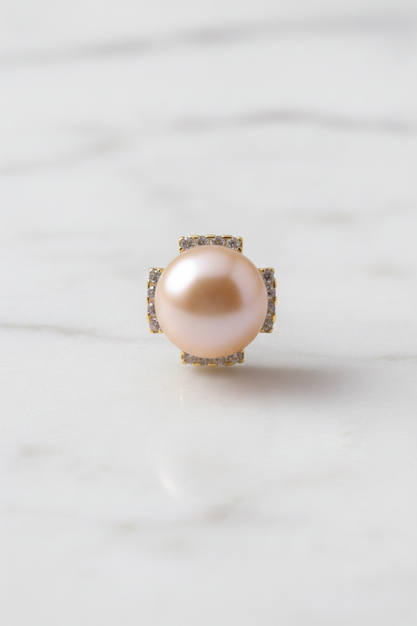 Soft pink South Sea pearl stud earring with crystal accents