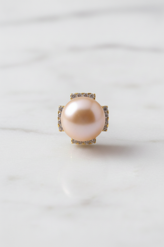 Soft pink South Sea pearl stud earring with crystal accents