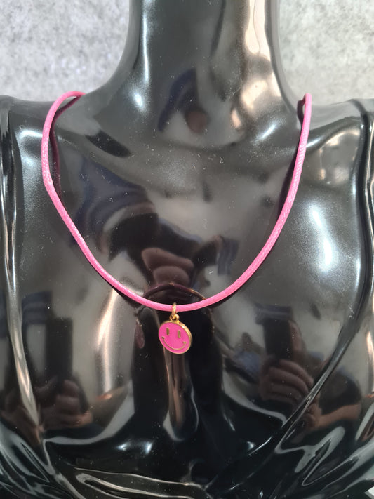 Smiley Necklace, Enamel (Metal/Waxed String)