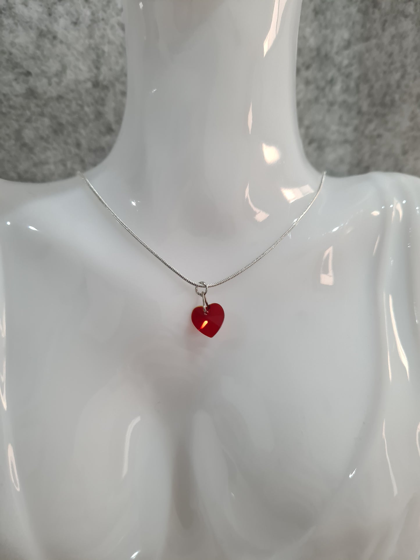 Faceted Glass Heart, Necklace, Red Ruby, Silver (Limited Edition)