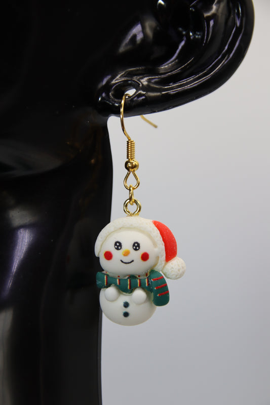 Snowman, Christmas, Shephard Hook Earrings (Gold, Silver & Rose Gold)