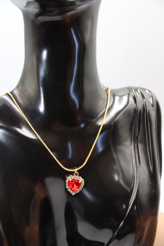 Rhinestone Heart, Diamante Necklace, Gold (45cm)