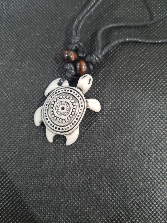 Traditional Turtle Necklace, White, Adjustable