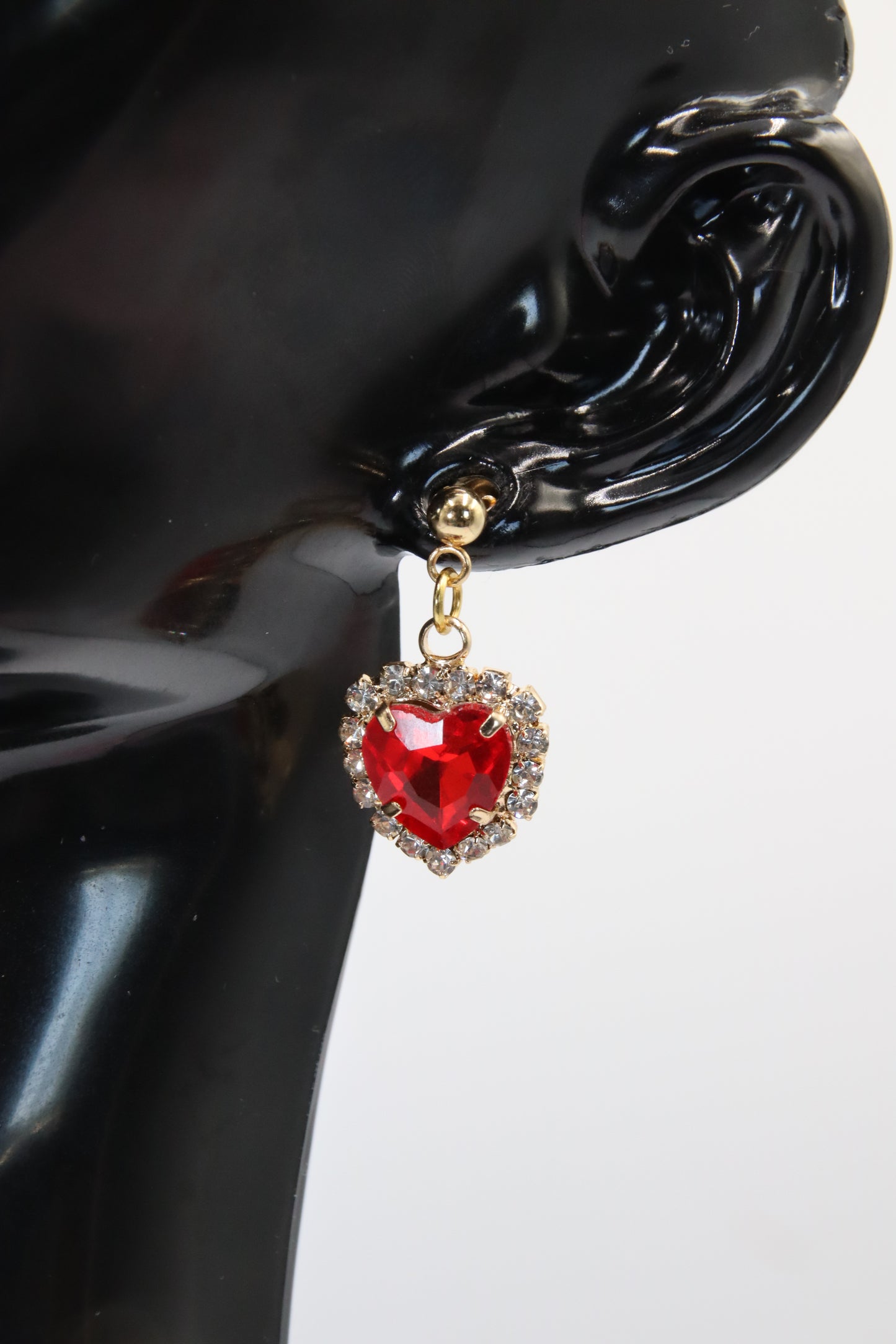 Alloy Heart & Oval, Crystal Rhinestone, Red, Gold Earrings