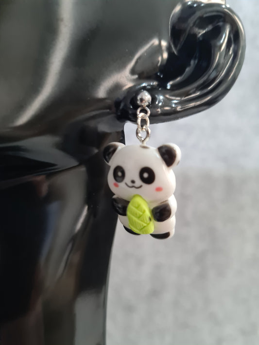 Panda Earrings, Silver
