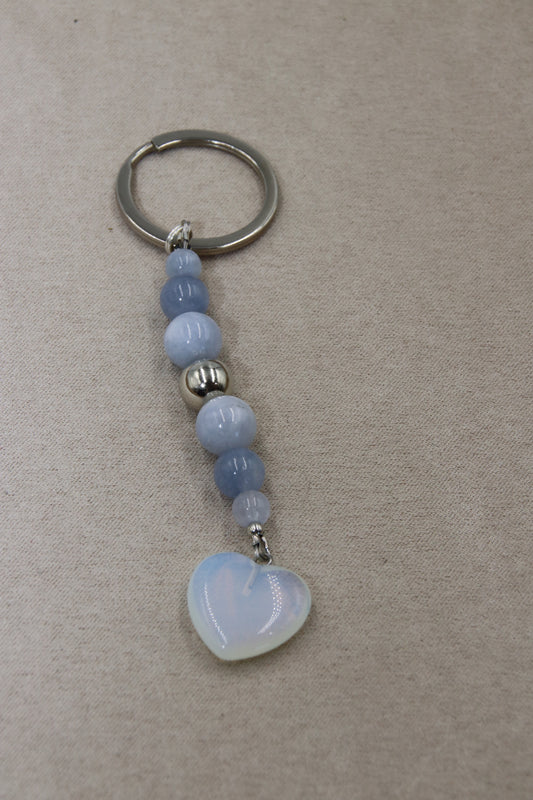 Aquamarine Stone, Keychain, Silver