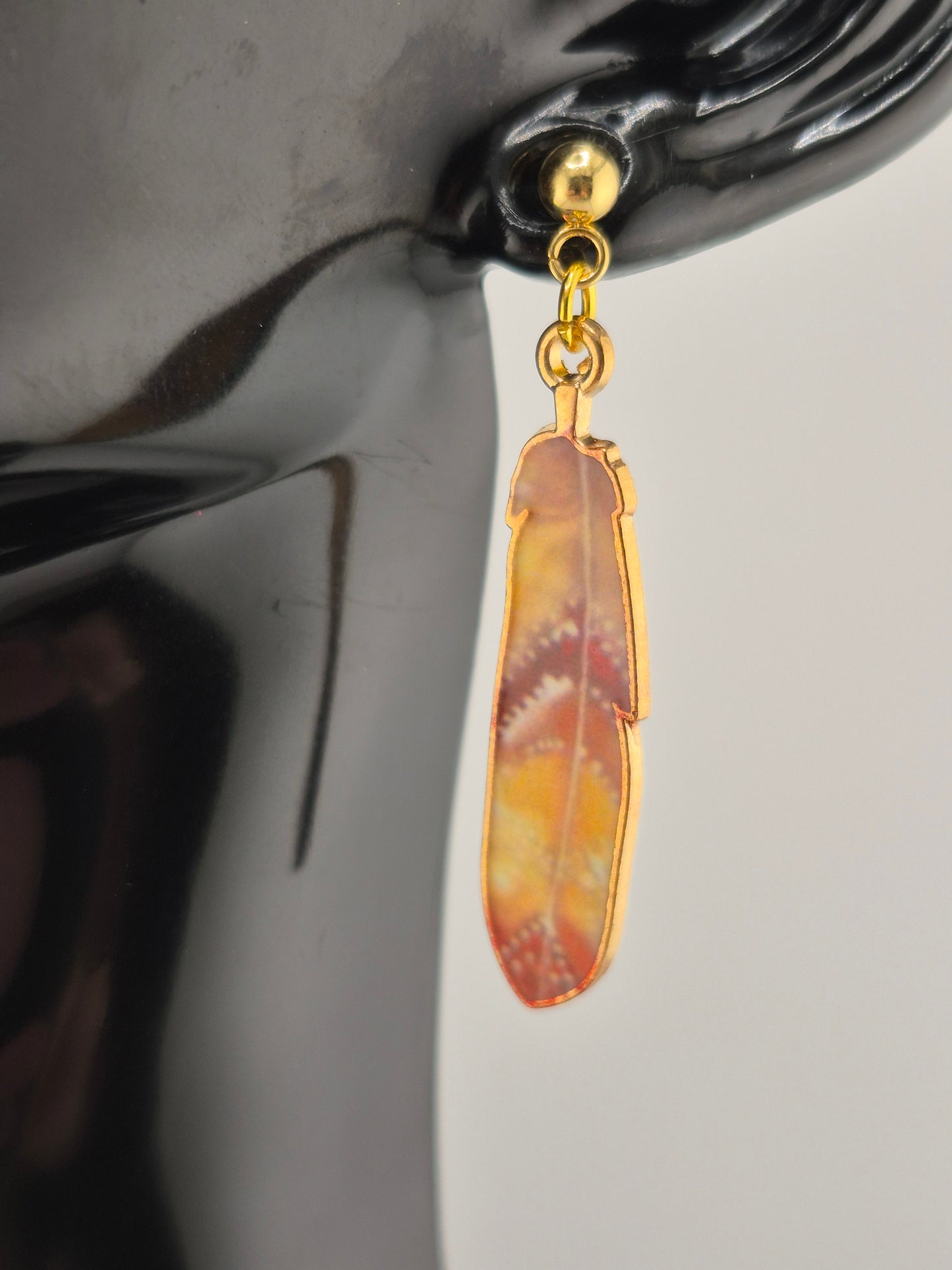 Bohemian Colourful Feather, Stud Earrings (Gold/Rose Gold/Sterling Silver)