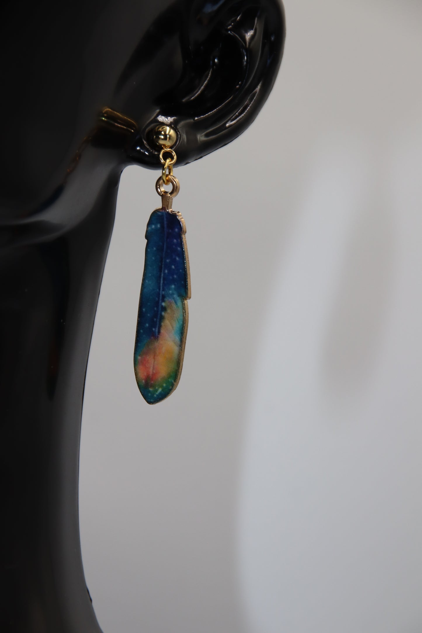 Bohemian Colourful Feather, Stud Earrings (Gold/Rose Gold/Sterling Silver)