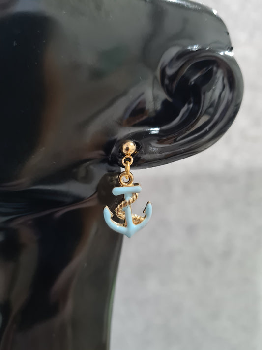 Ship Anchor, Enamel/Alloy, Earrings, Gold Stud