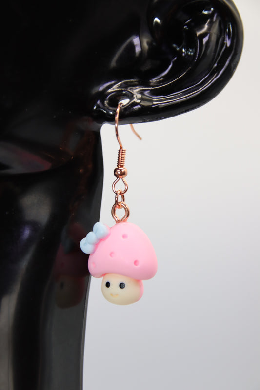 Pink Mushroom, Shephard Hook Earrings (Gold, Silver & Rose Gold)