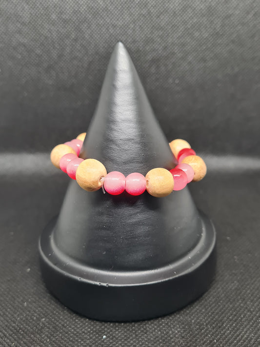 Tow Tone Red & Wood Bead Bracelet (15cm)
