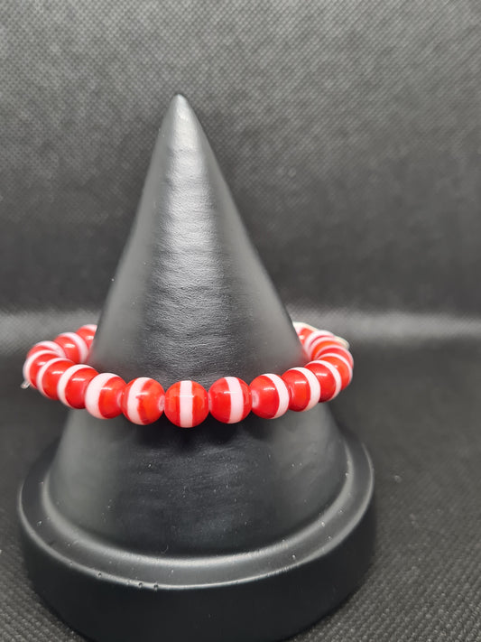 Red & White Stripe Plastic Bead Bracelet(17cm)