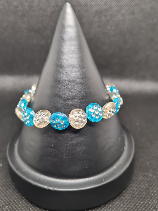Flower, Blue & White Plastic Bracelet(16cm)