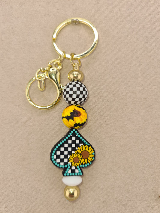 Turquoise Sunflower, Gold Keychain